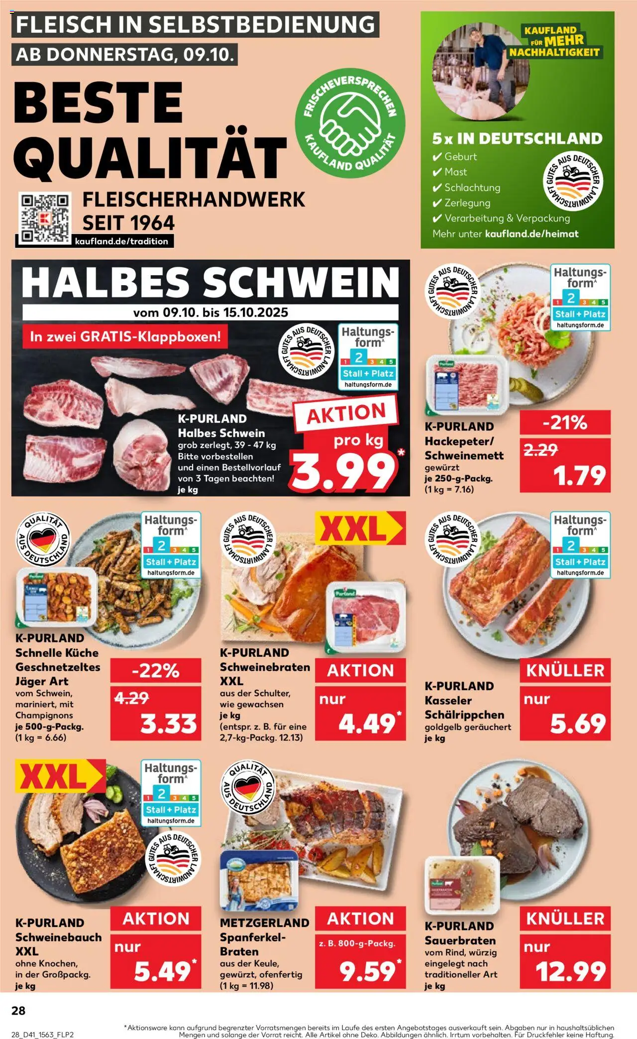 Kaufland prospekt Kiel	 – gültig ab 09.10.2025 | Seite: 28 | Produkte: Schweinebauch, Küche, Champignons, Fleisch