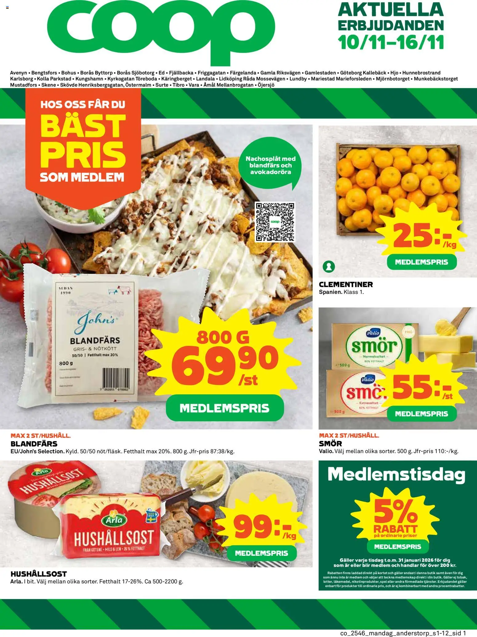 Coop reklamblad aktuell från 10.11.2025 | Sida: 1 | Produkter: Hushållsost, Smör, Nötkött, Spel
