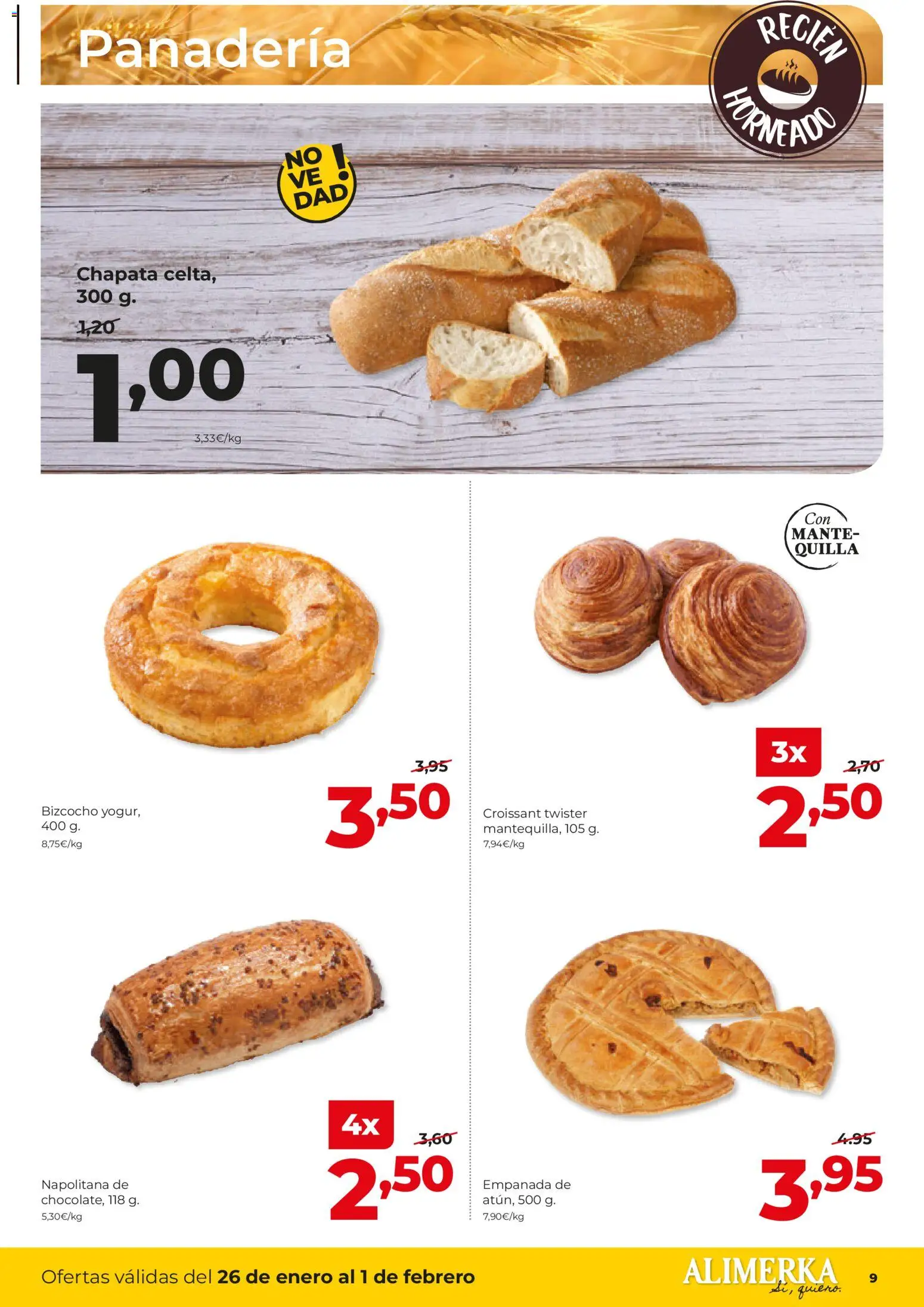 Alimerka folleto Castilla y León │ válido desde el 26.01.2026 | Página: 9 | Productos: Croissant, Bizcocho, Panadería