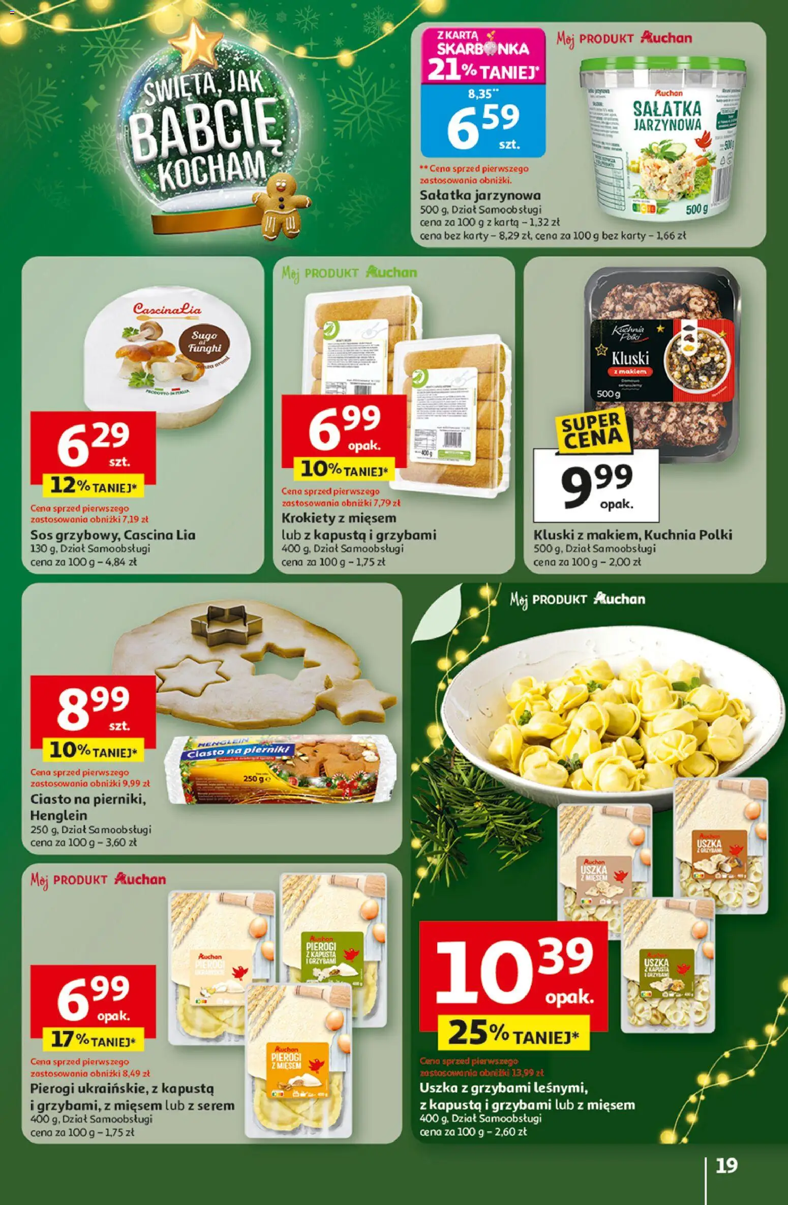 Auchan Gazetka - Święta jak babcię kocham Hipermarket od 11.12.2025 | Strona: 19 | Produkty: Karta, Pierogi, Ciasto, Uszka z grzybami