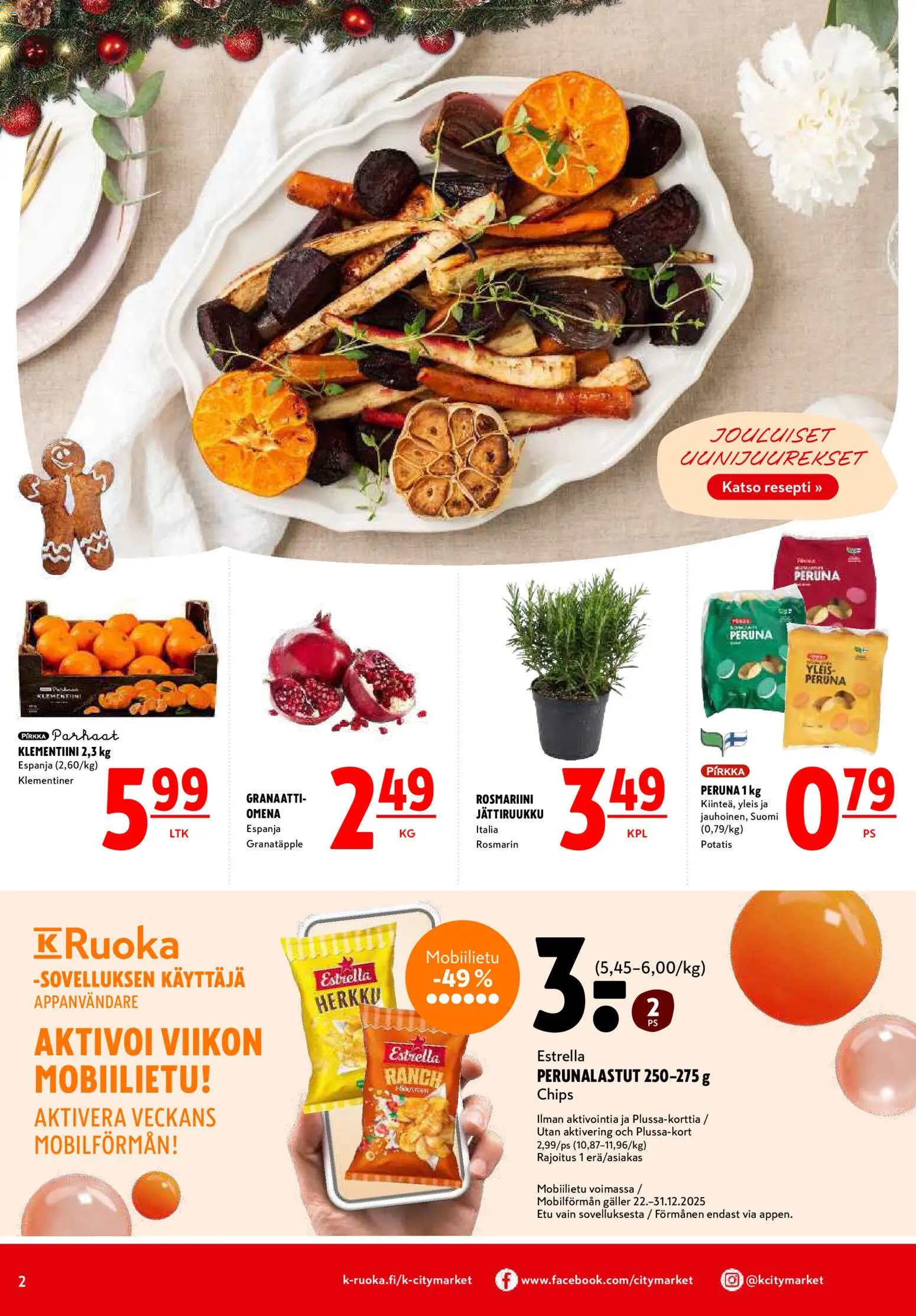 K-Citymarket tarjoukset - Joulu – voimassa 22.12.2025 alkaen | Sivu: 2 | Tuotteet: Klementiini, Peruna