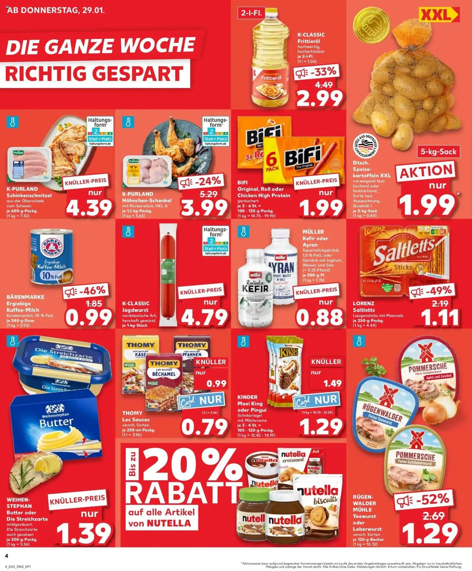 Kaufland prospekt Eilenburg	 – gültig ab 29.01.2026 | Seite: 4 | Produkte: Mühle, Hahnchenschenkel, Bifi, Nutella
