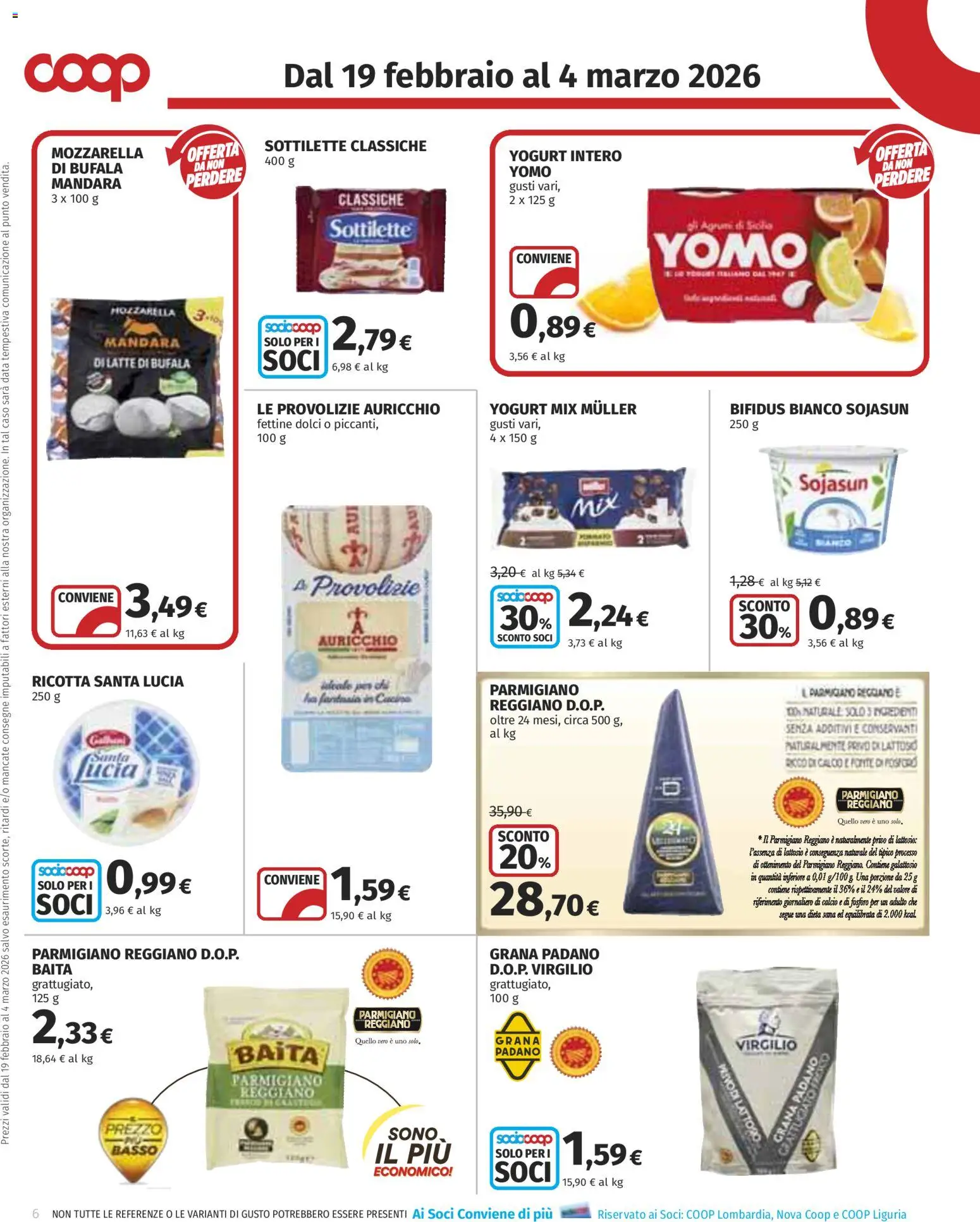 Volantino COOP del 19.02.2026 | Pagina: 6 | Prodotti: Yogurt, Data, Ricotta, Parmigiano