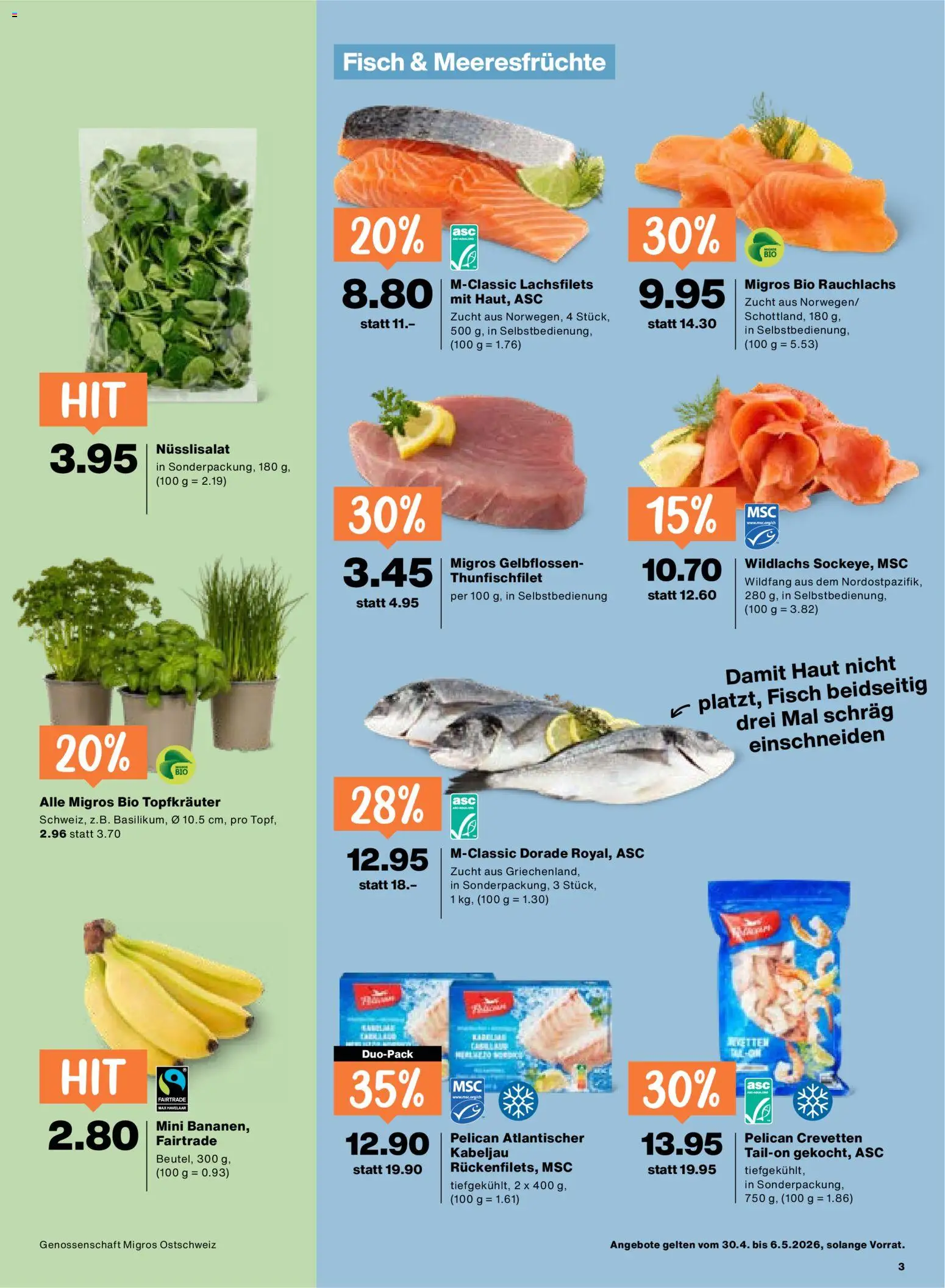 Migros aktionen – gültig ab 30.04.2026 | Seite: 3 | Produkte: Fisch, Meeresfrüchte
