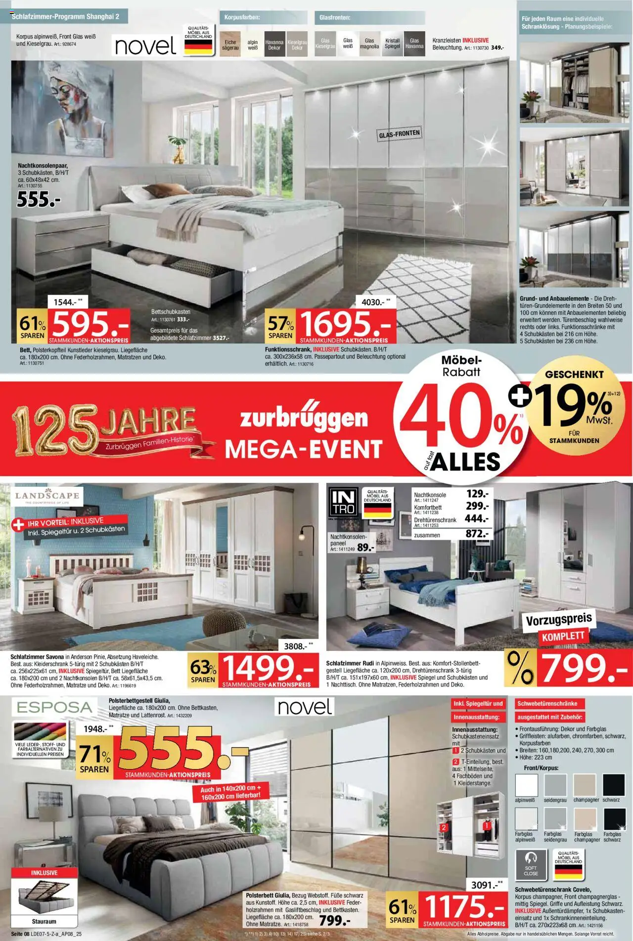 Zurbrüggen Mega- Event - gültig ab dem 21.07.2025 | Seite: 8 | Produkte: Bett, Kleiderschrank, Drehtürenschrank, Spiegel
