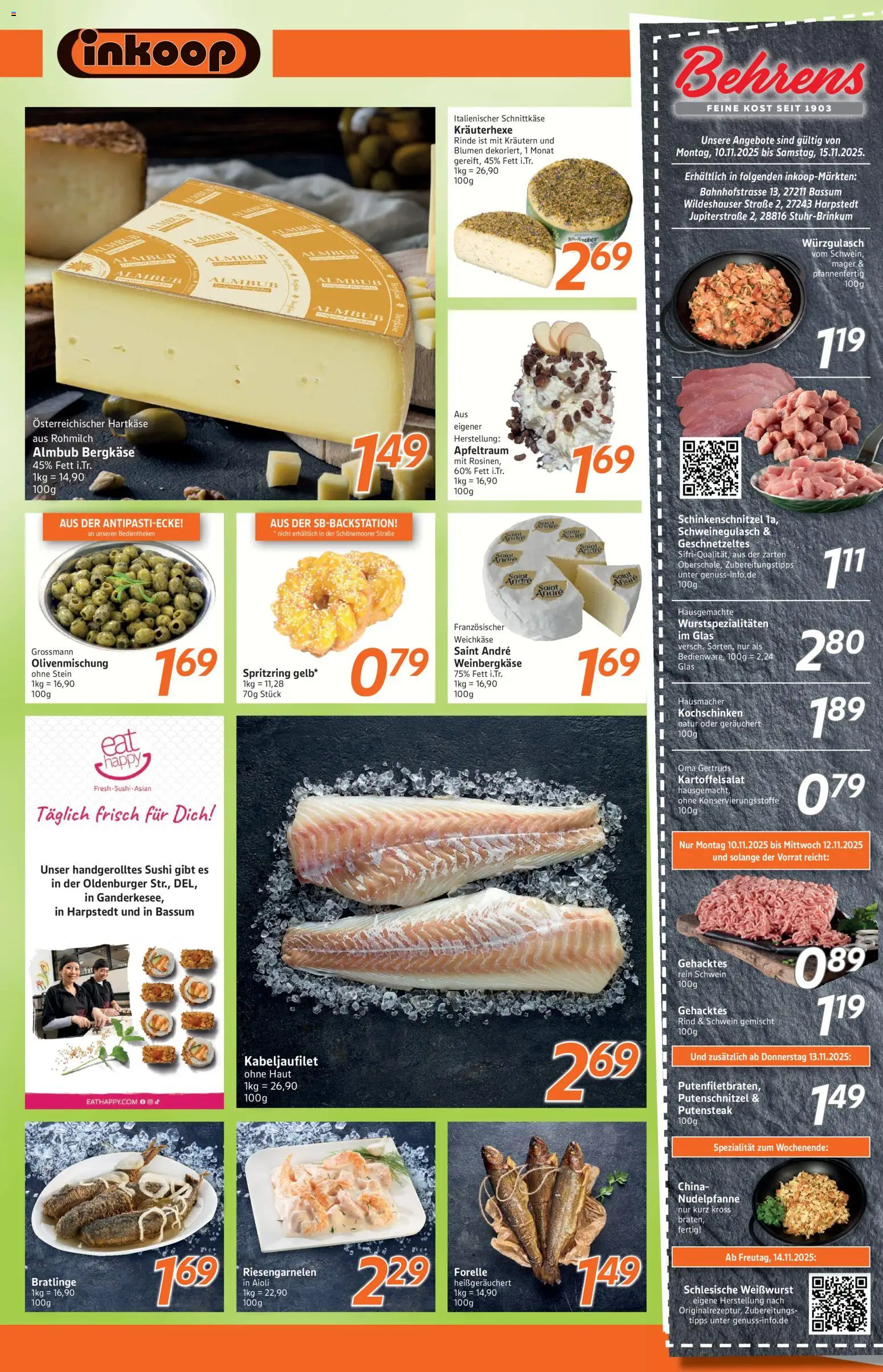 Inkoop Prospekt 	 – gültig ab 10.11.2025 | Seite: 4 | Produkte: Schweinegulasch, Blumen, Weißwurst, Putenschnitzel