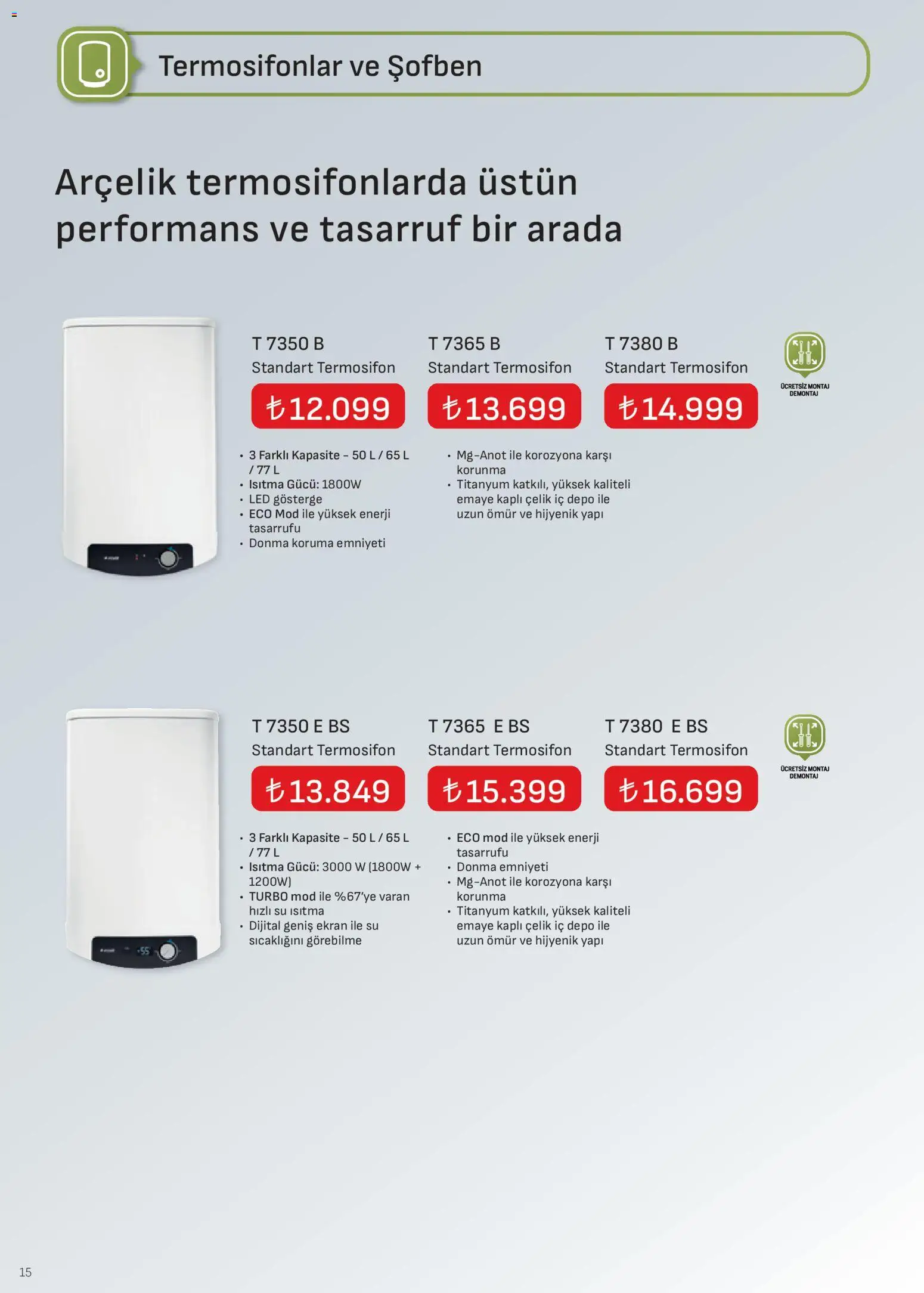 Arçelik İklimlendirme Kataloğu - 01.11.2025 tarihinden itibaren geçerlidir | Sayfa: 15 | Ürünler: Su