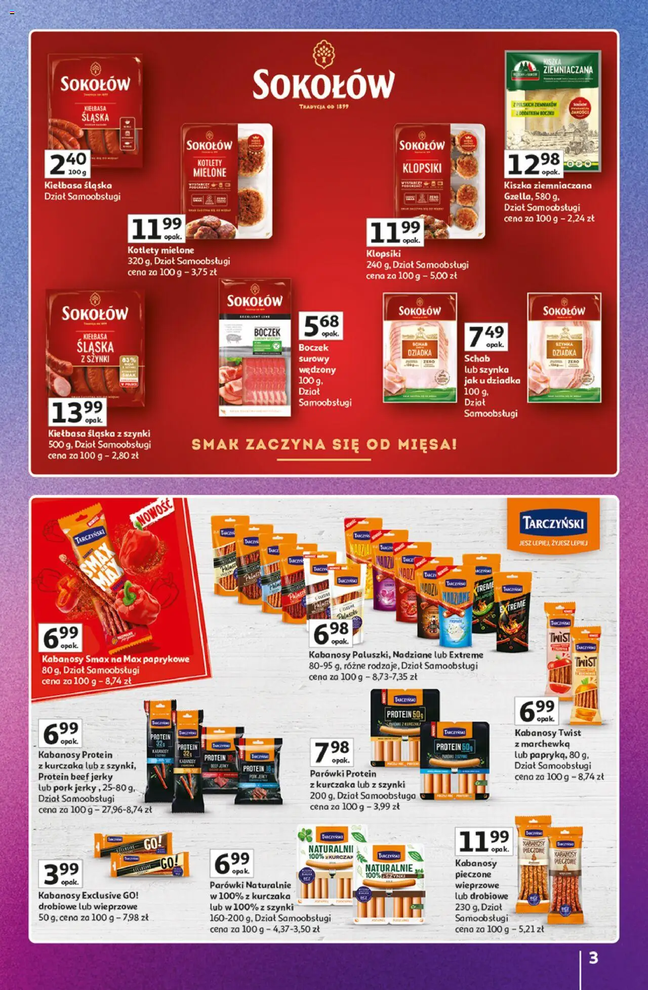 Auchan Gazetka - Znane Marki Duży Wybór Hipermarket od 12.06.2025 | Strona: 3 | Produkty: Schab, Kabanosy, Paluszki, Kotlety