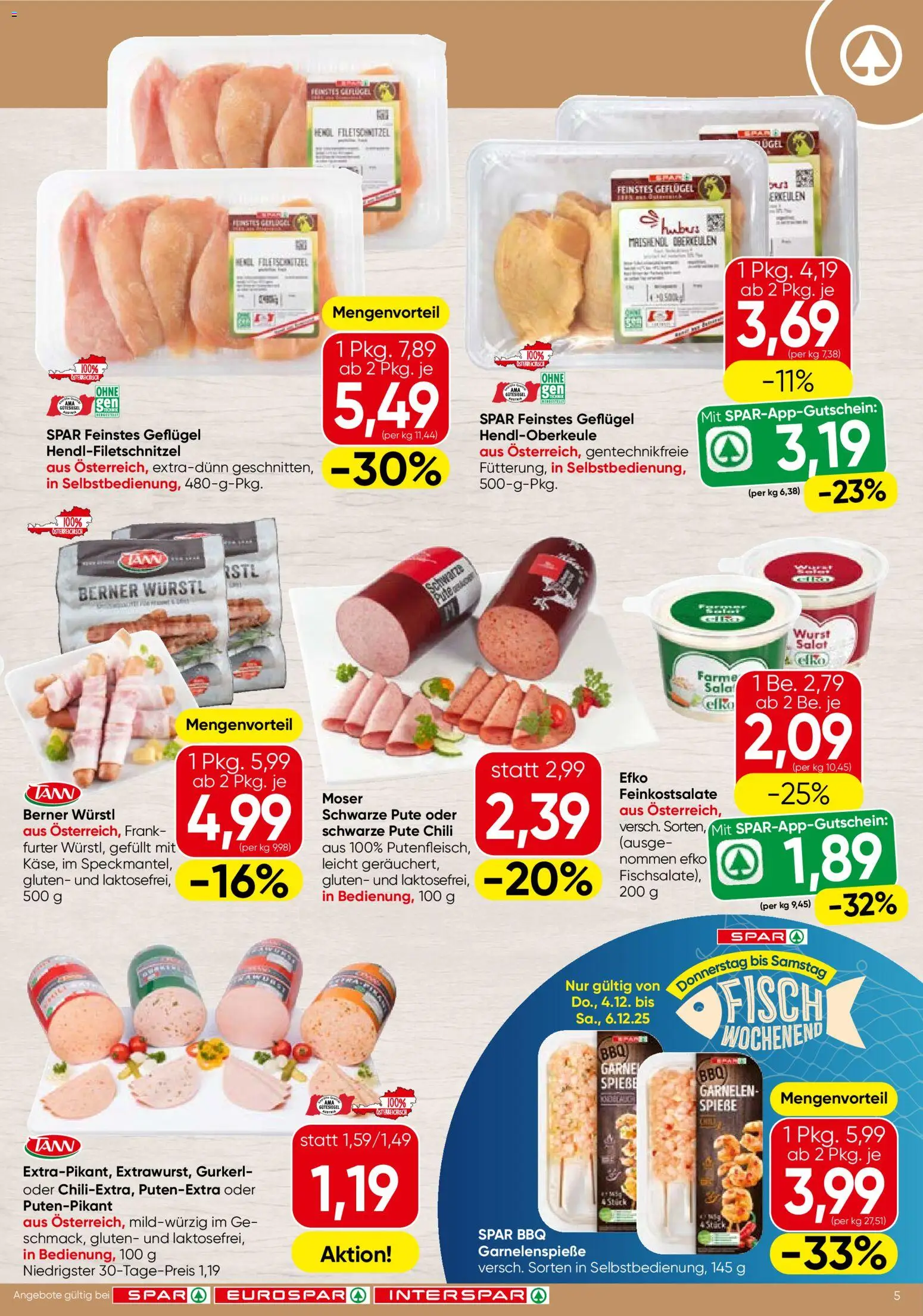 Spar - Burgenland gültig ab 04.12.2025 | Seite: 5 | Produkte: Salat, Wurst, Chili, Fisch