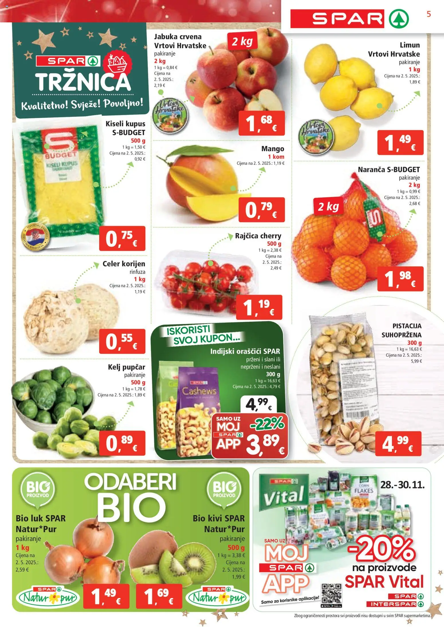 Spar katalog | vrijedi od 26.11.2025 | Stranica: 5 | Proizvodi: Luk, Mango, Kupus, Jabuka