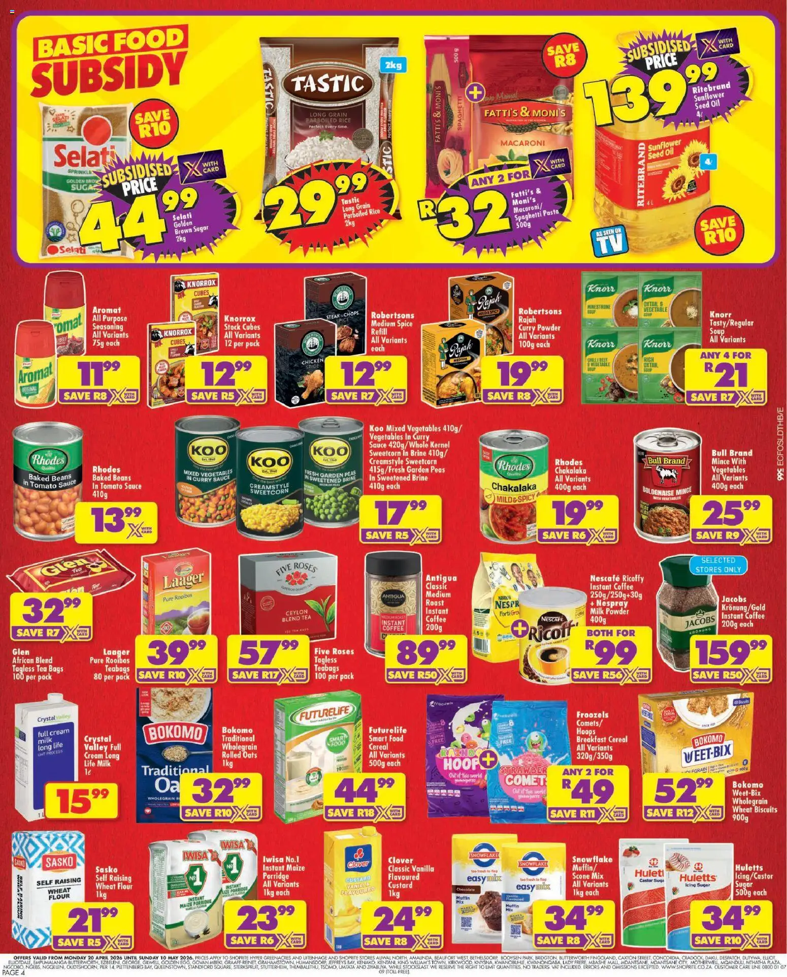 New Shoprite catalogue – valid from 20.04.2026 | Page: 4 | Products: Custard, Steak, Chicken, Seasoning