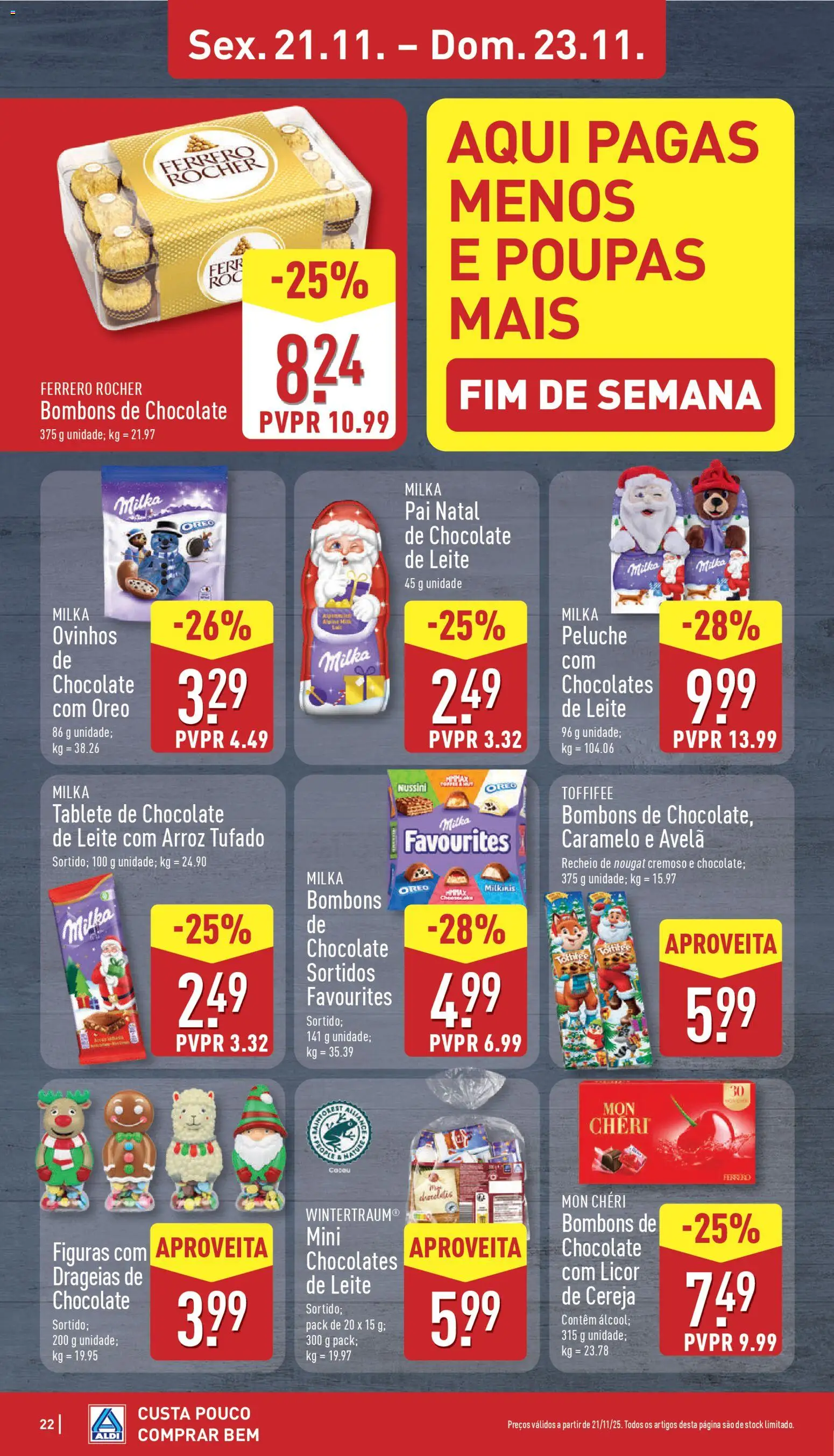 Aldi folheto │ válido de 17.11.2025 | Página: 22 | Produtos: Chocolates, Licor, Cereja, Arroz