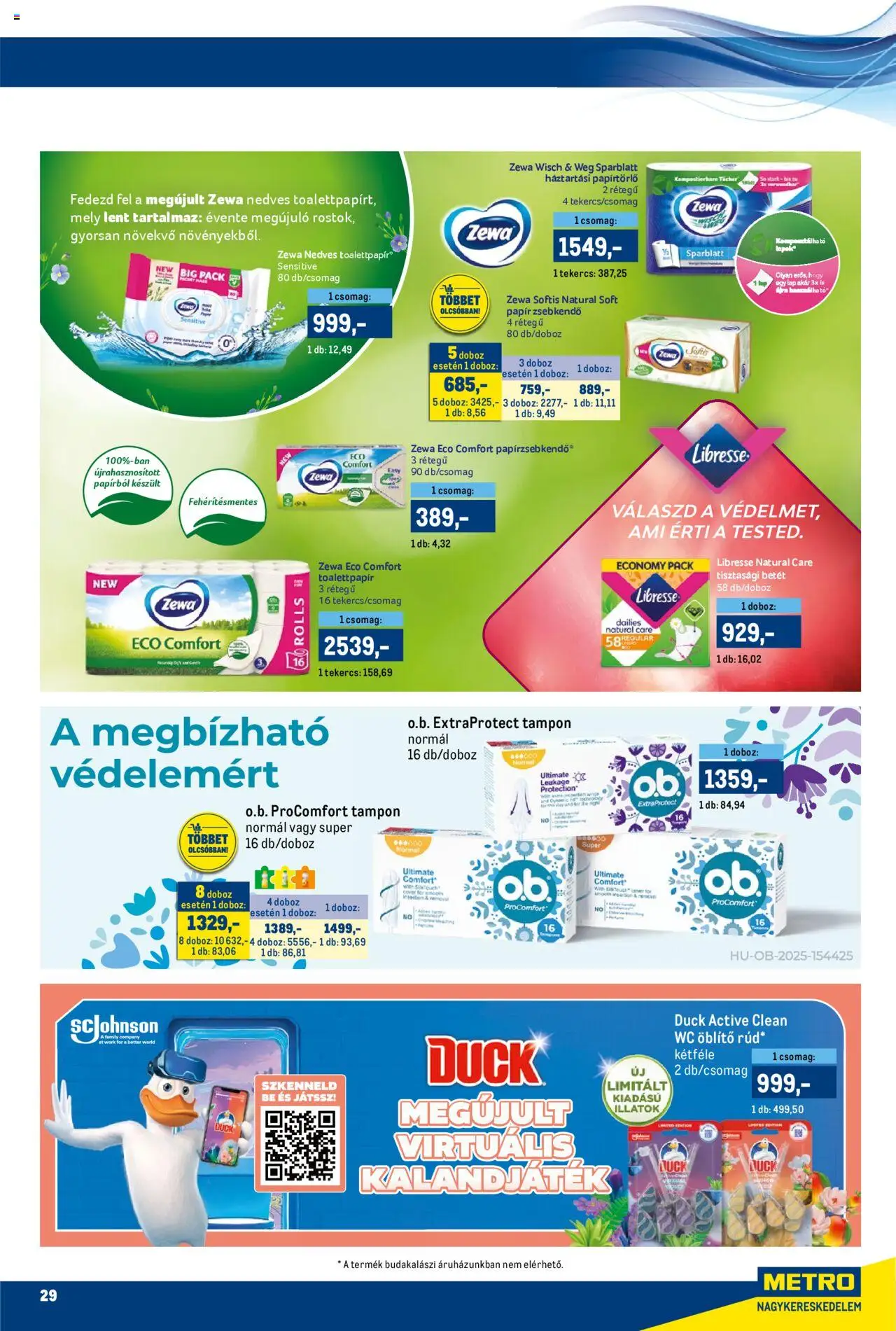 Metro akciós ujság - amely érvényes a következő dátumtól: 01.06.2025 | Oldal: 29 | Termékek: Tisztasági betét, Öblítő, Papírzsebkendő, WC