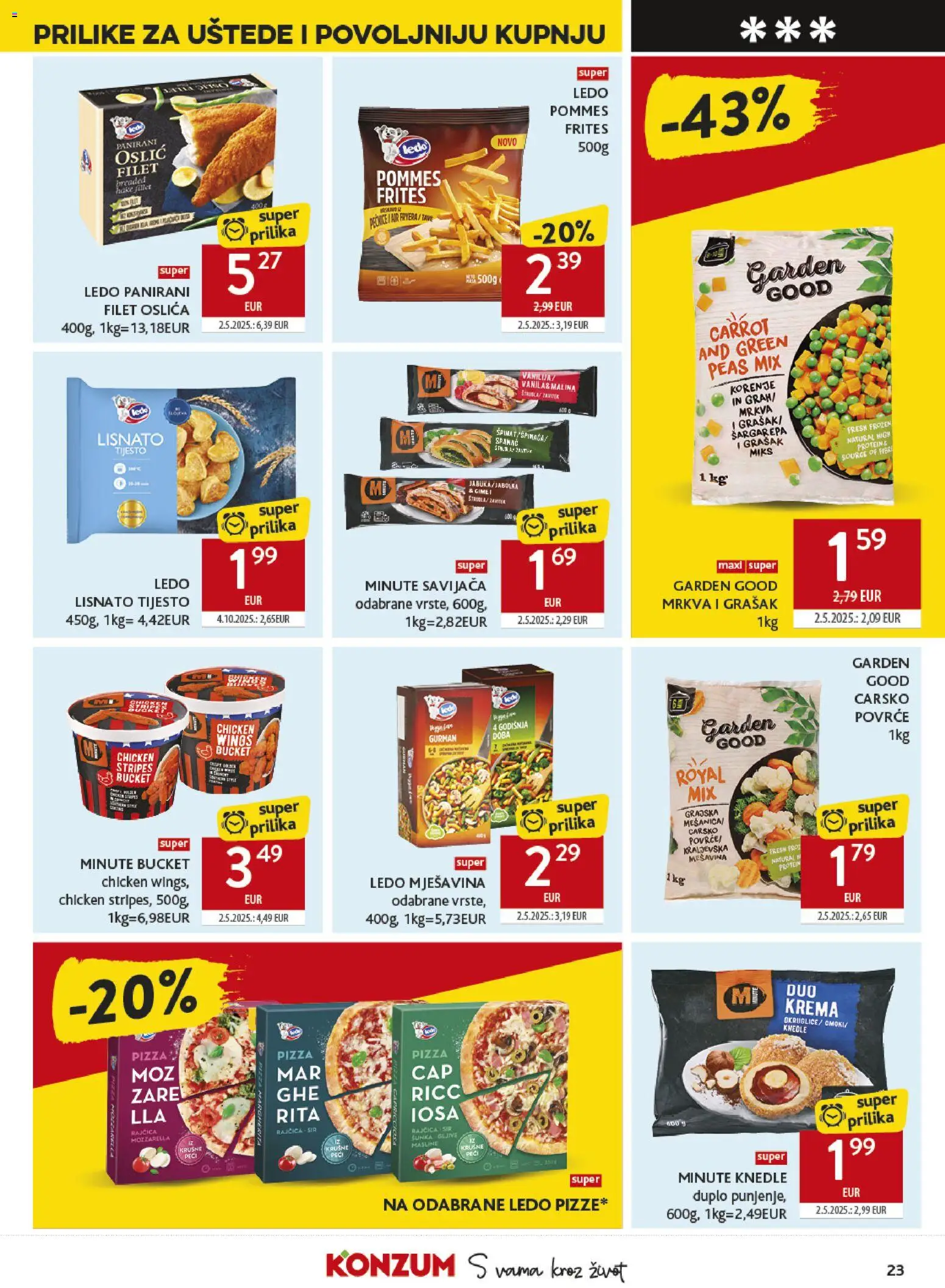 Konzum katalog | vrijedi od 11.03.2026 | Stranica: 23 | Proizvodi: Masline, Krema, Grašak, Rajčica