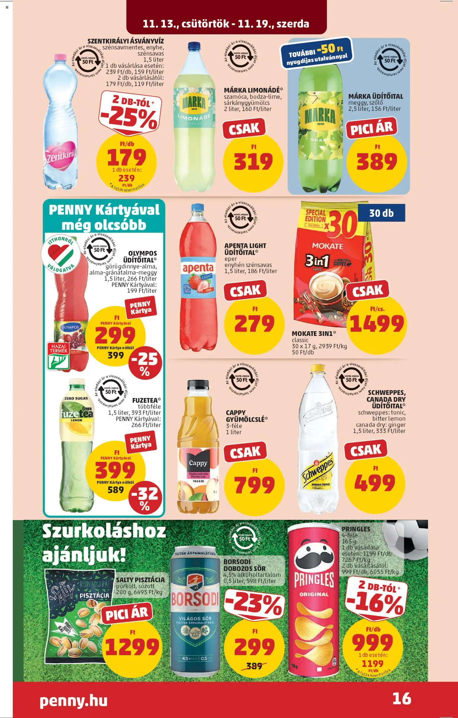PENNY akciós ujság - amely érvényes a következő dátumtól: 13.11.2025 | Oldal: 20 | Termékek: Limonádé, Sör, Tea, Eper