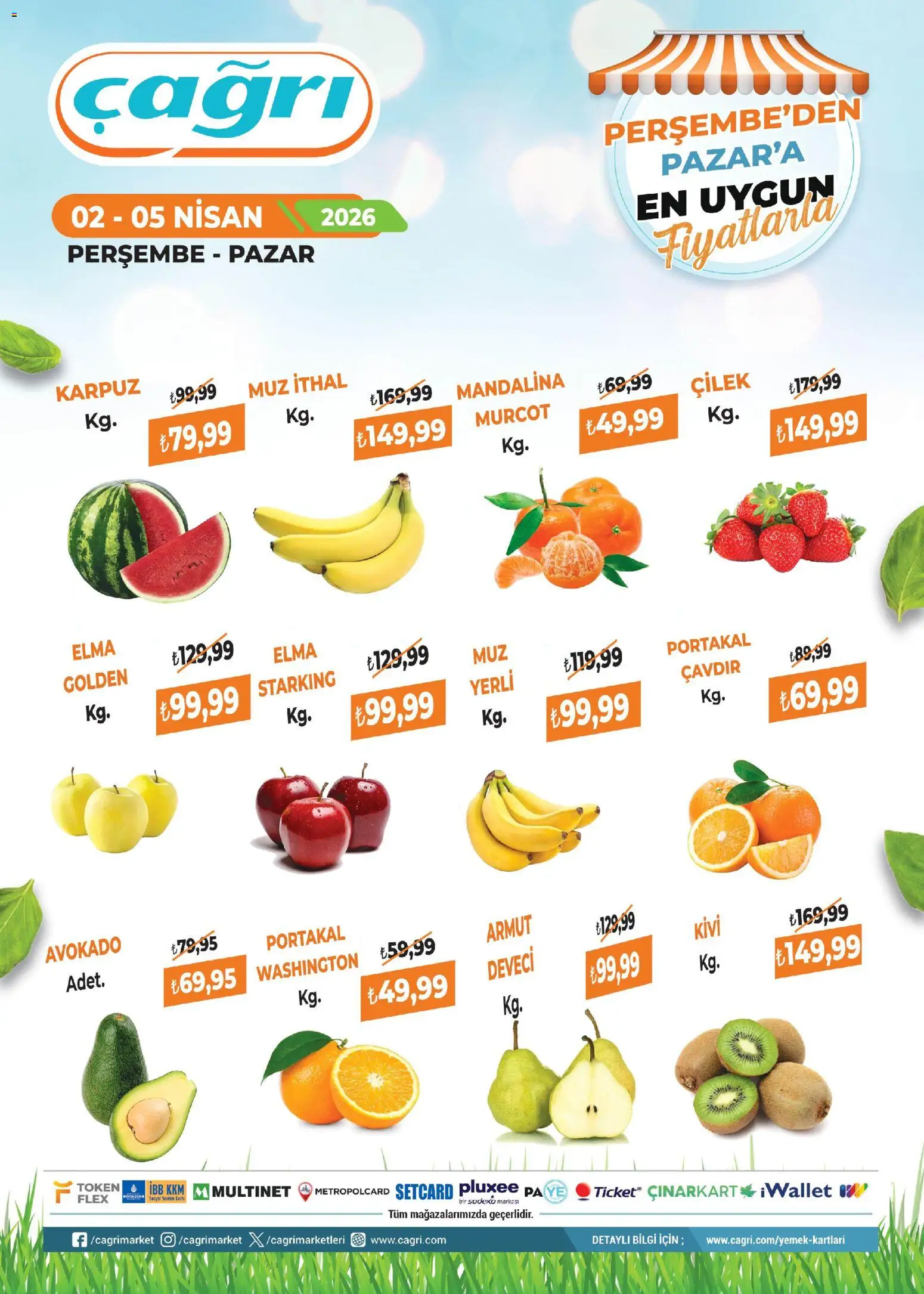 Çağrı Market - Manav Katalog - 02.04.2026 tarihinden itibaren geçerlidir | Sayfa: 1 | Ürünler: Çilek, Mandalina, Avokado, Karpuz