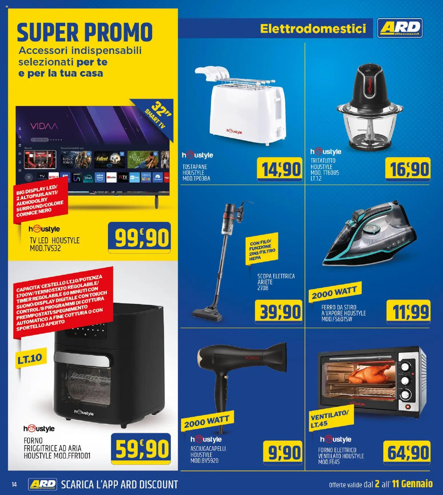 Volantino ARD Discount del 02.01.2026 | Pagina: 14 | Prodotti: Friggitrice ad aria, Forno, Tostapane, Forno elettrico