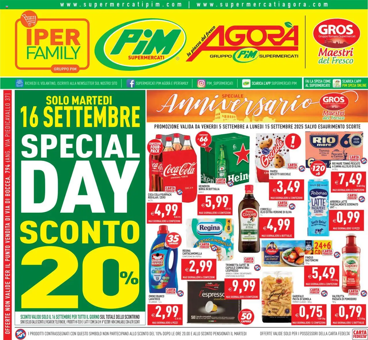 Volantino PIM Supermercati del 05.09.2025 | Pagina: 1 | Prodotti: Crema, Olio, Pasta, Heineken