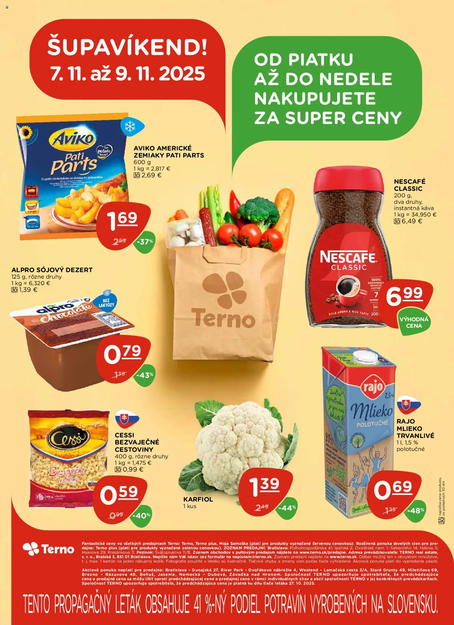 Nové Terno akcie – leták je platný od 06.11.2025 | Strana: 18 | Produkty: Cestoviny, Karfiol, Alpro, Nescafé Classic
