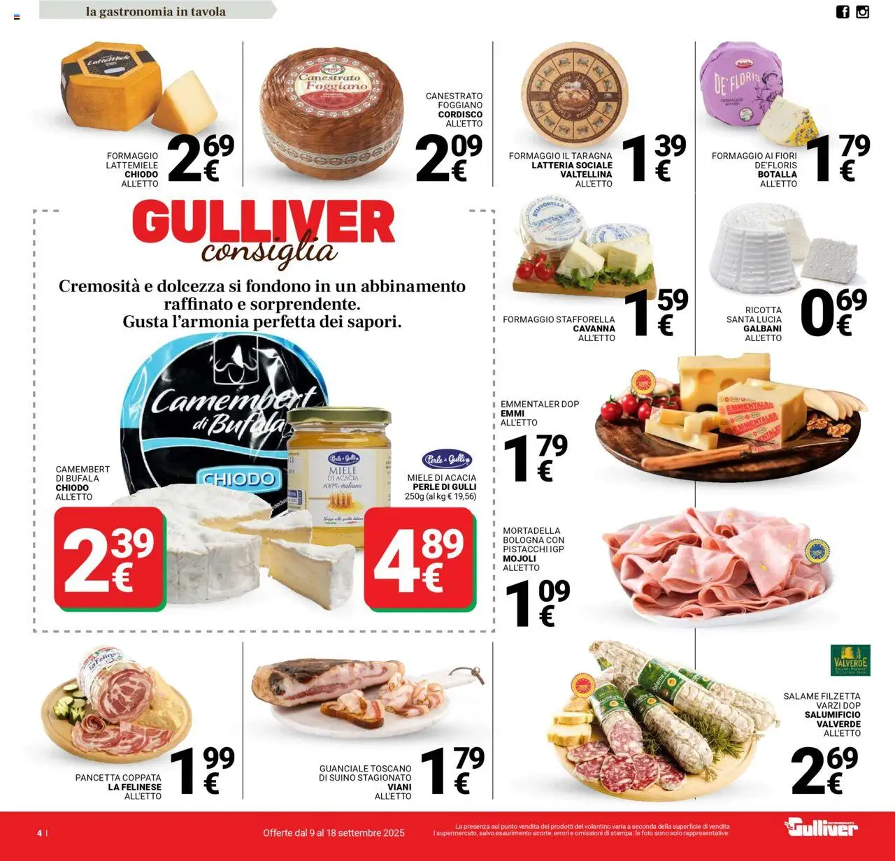 Volantino Gulliver del 09.09.2025 | Pagina: 4 | Prodotti: Suino, Mortadella, Ricotta, Guanciale