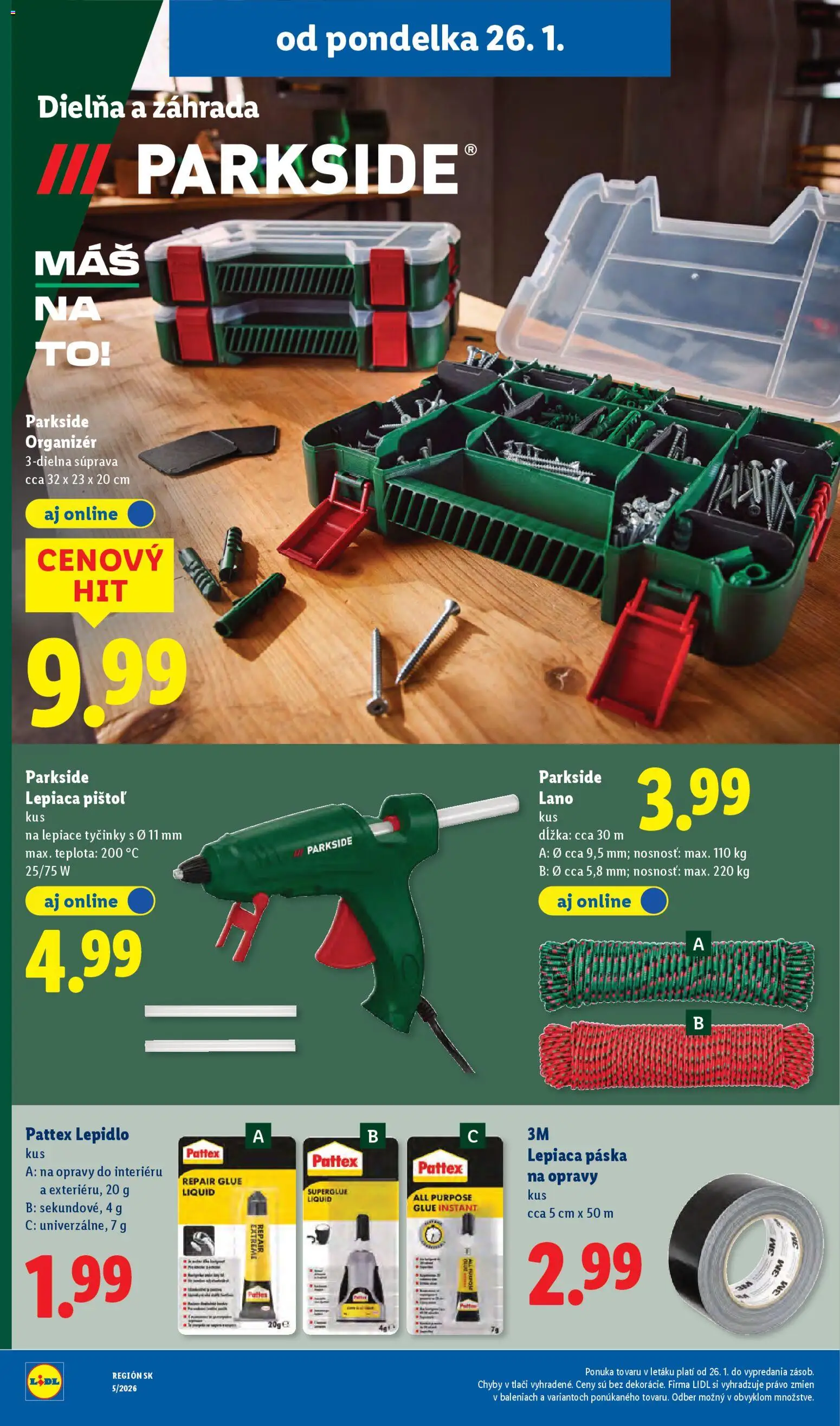 Nové Lidl akcie – leták je platný od 26.01.2026 | Strana: 50 | Produkty: Organizér, Parkside