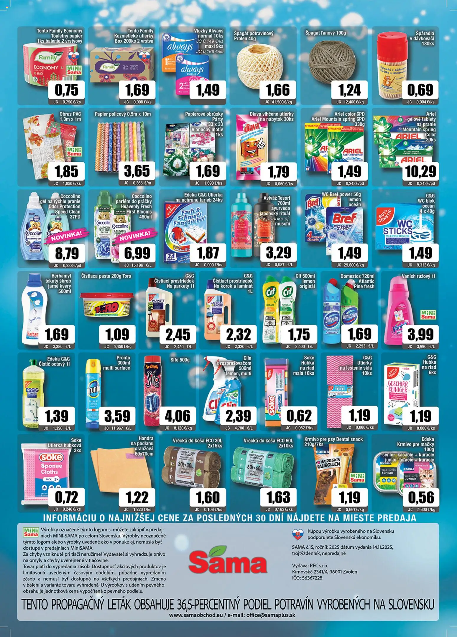 Nové Sama akcie – leták je platný od 14.11.2025 | Strana: 12 | Produkty: Nábytok, Práčky, Ariel, Domestos