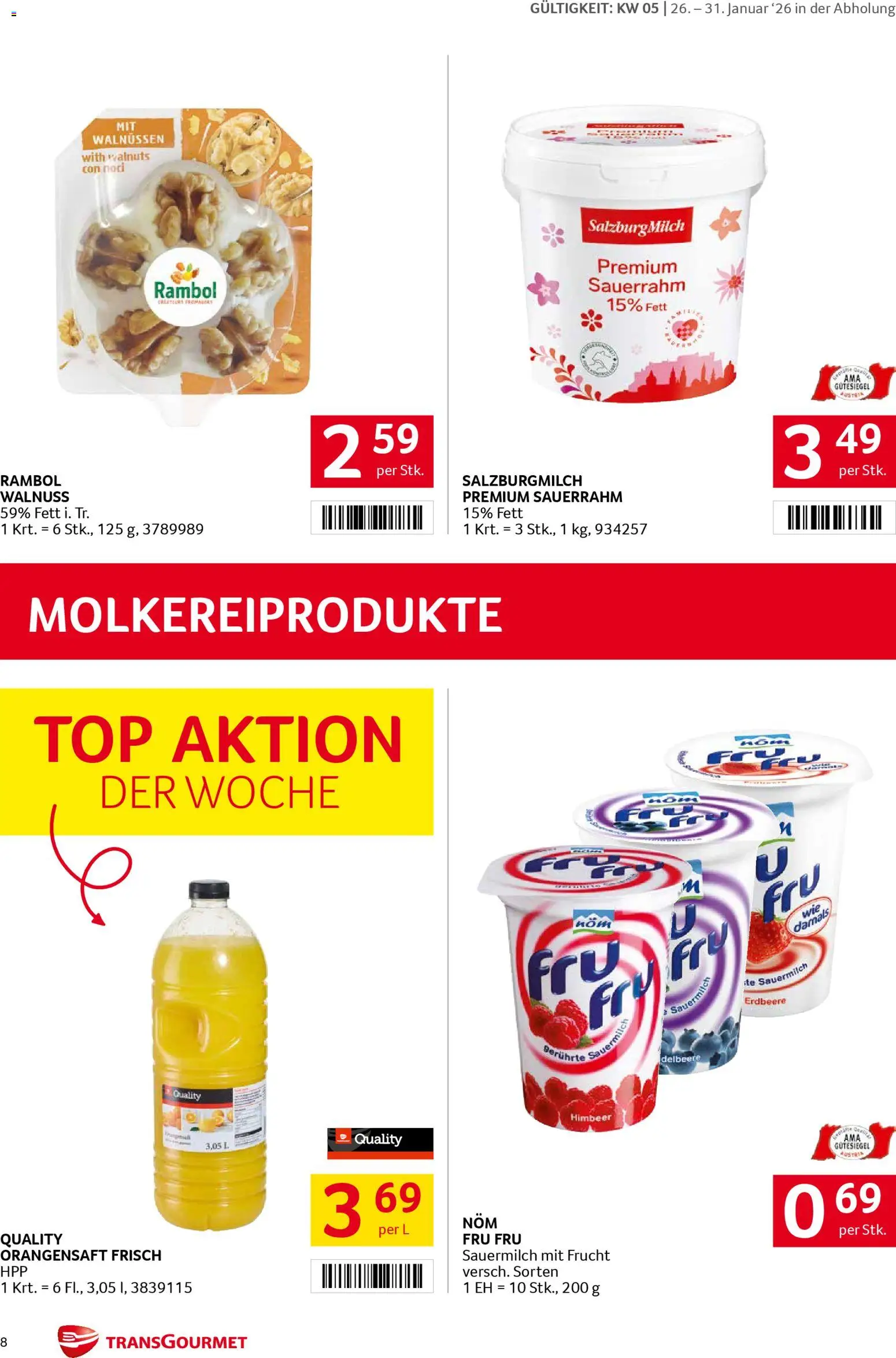 Transgourmet Flugblatt gültig ab 26.01.2026 | Seite: 8 | Produkte: Sauerrahm