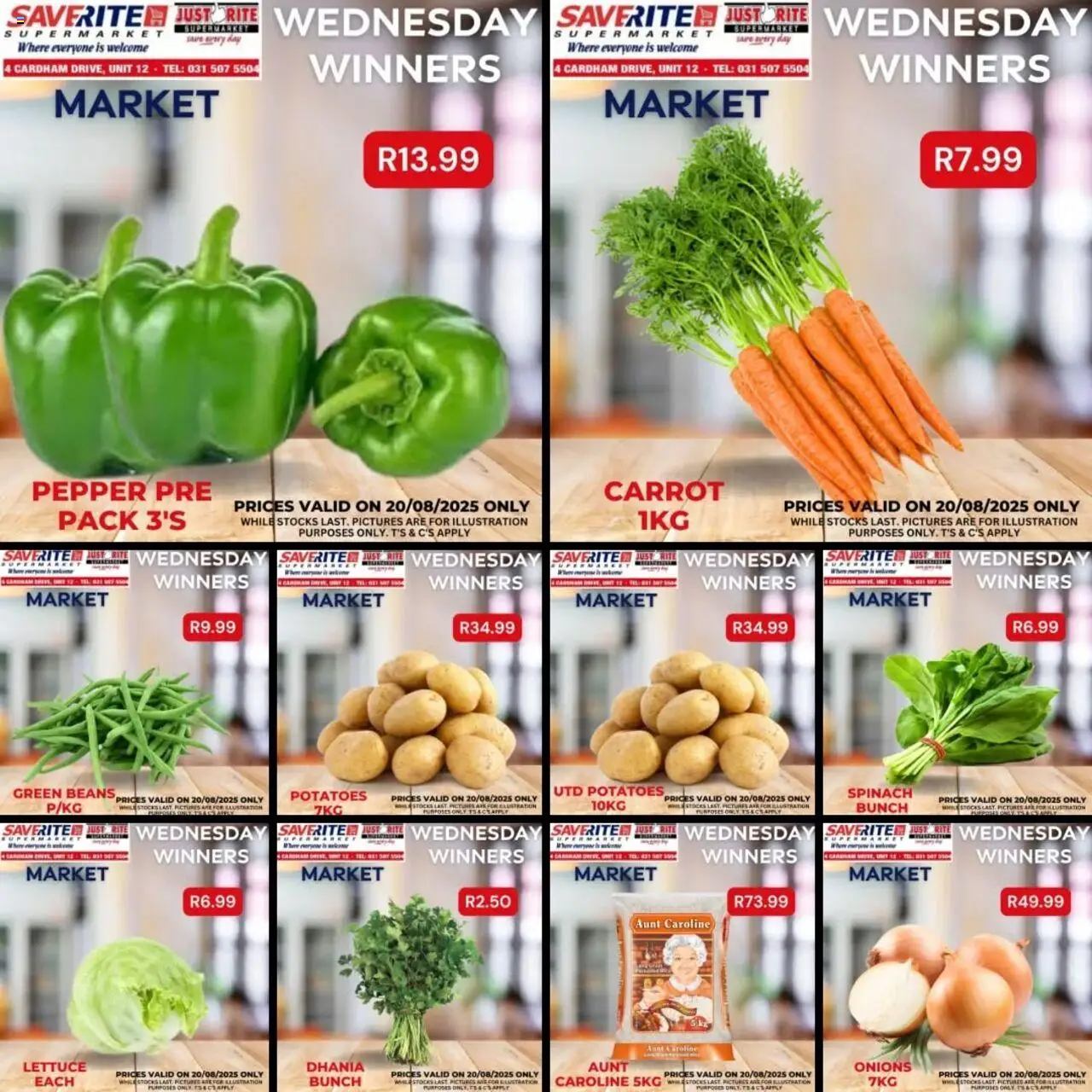 Saverite Wednesday Winners │ valid from 20.08.2025 | Page: 2 | Products: Beans, Potatoes, Onions, Pepper