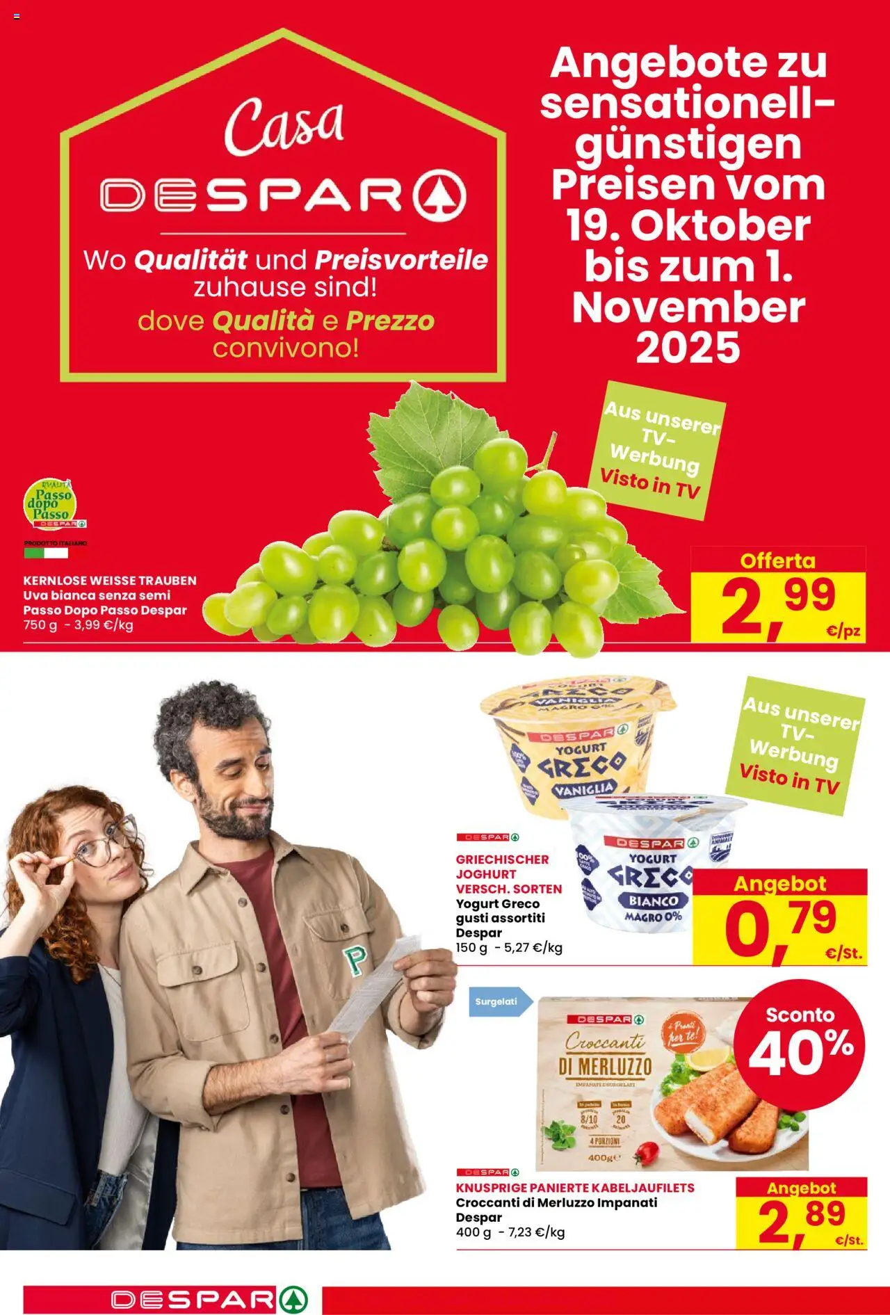 Volantino Despar del 16.10.2025 | Pagina: 4 | Prodotti: Yogurt greco, Merluzzo, Uva, TV