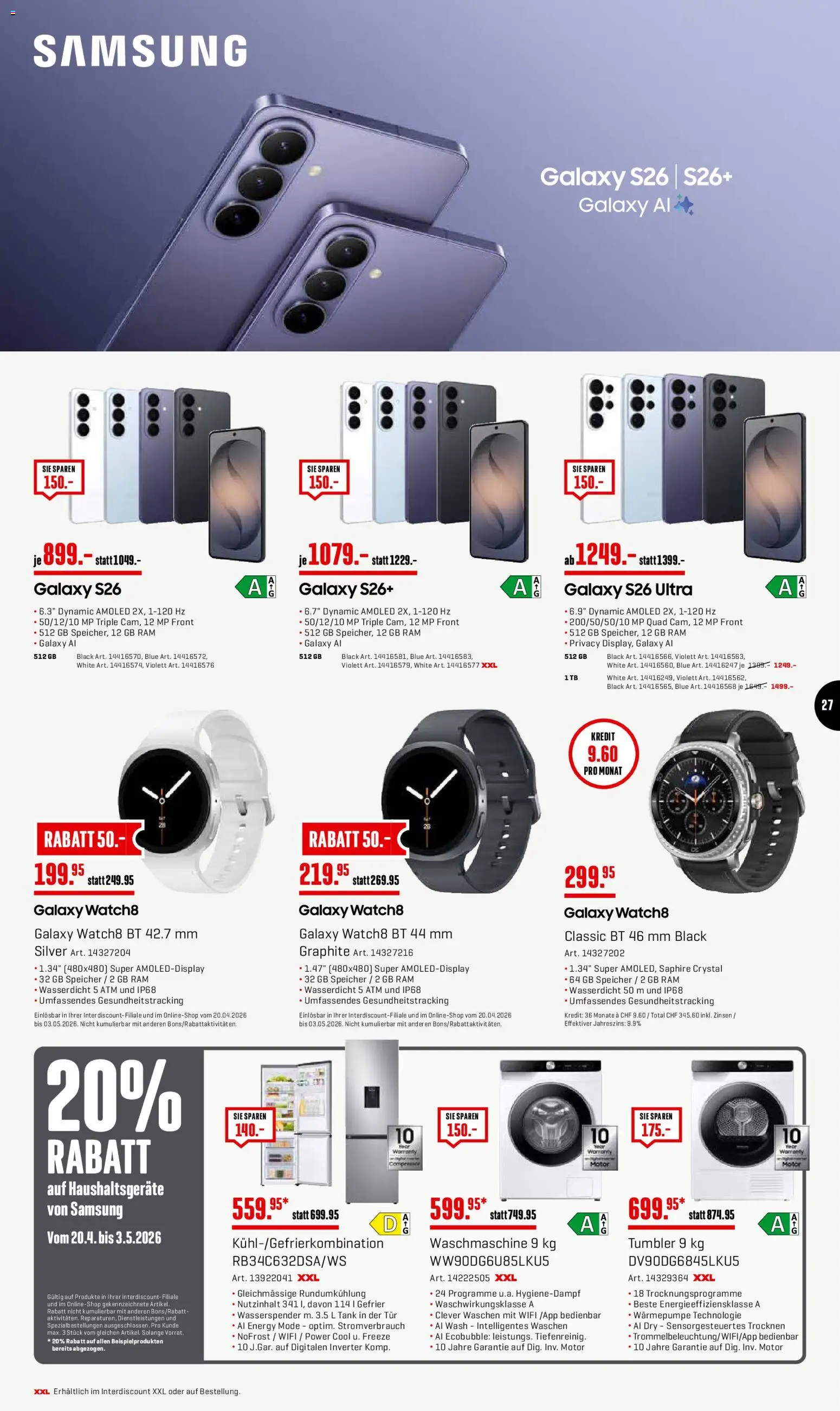 Interdiscount aktionen 20% Rabatt – gültig ab 27.04.2026 | Seite: 27 | Produkte: Samsung, Waschmaschine
