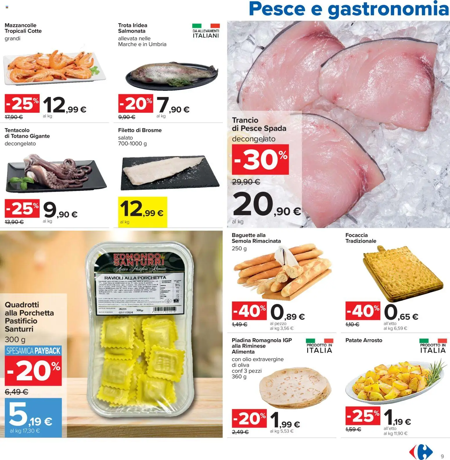 Volantino Carrefour del 02.01.2026 | Pagina: 9 | Prodotti: Focaccia, Mazzancolle, Olio, Piadina
