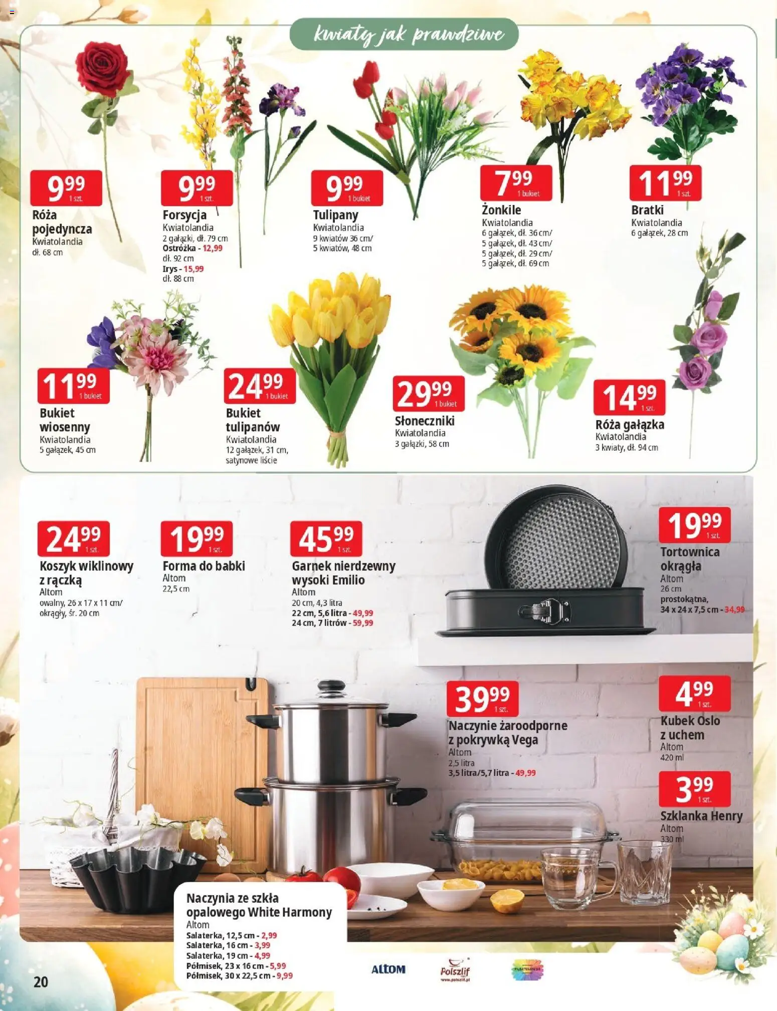 E.Leclerc gazetka - Zielona Góra Wielkanoc od 17.03.2026 | Strona: 20 | Produkty: Bratki, Garnek, Tulipany, Kwiaty