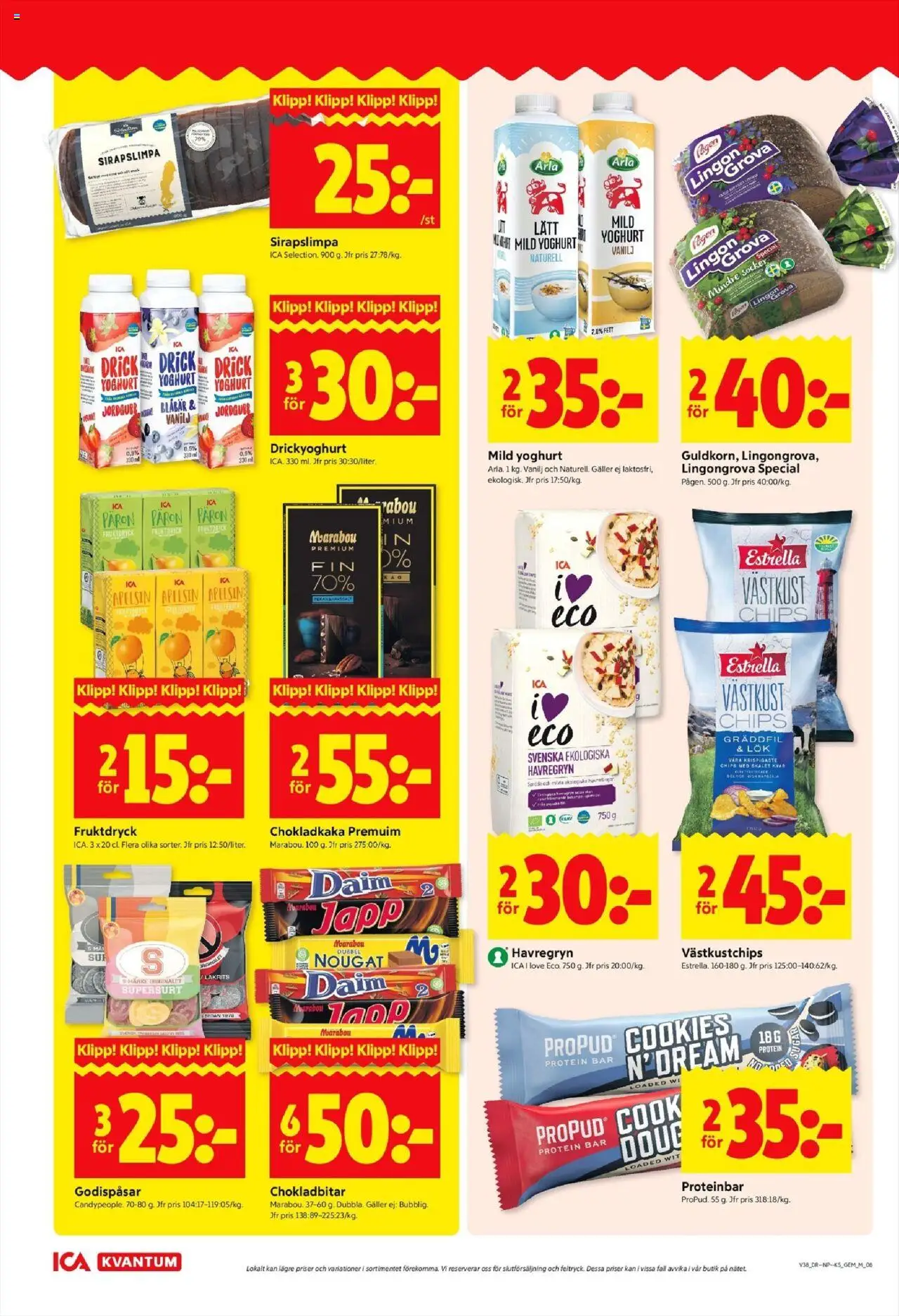 ICA Kvantum reklamblad aktuell från 15.09.2025 | Sida: 8 | Produkter: Lingongrova, Galler, Proteinbar, Yoghurt