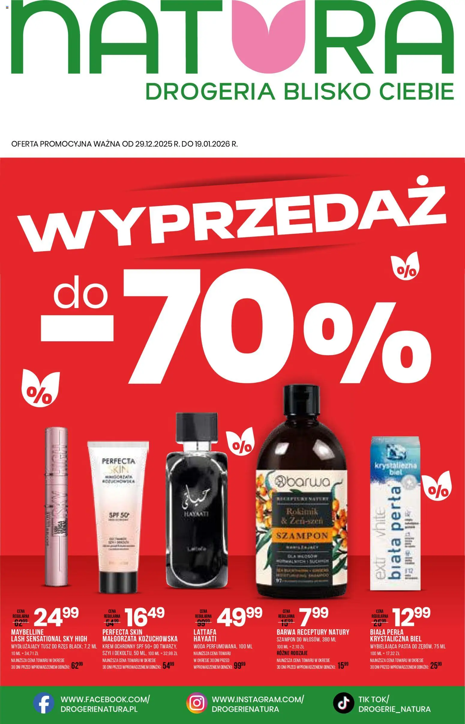 Drogerie Natura Gazetka od 29.12.2025 | Strona: 1 | Produkty: Tusz do rzęs, Szampon, Krem, Woda