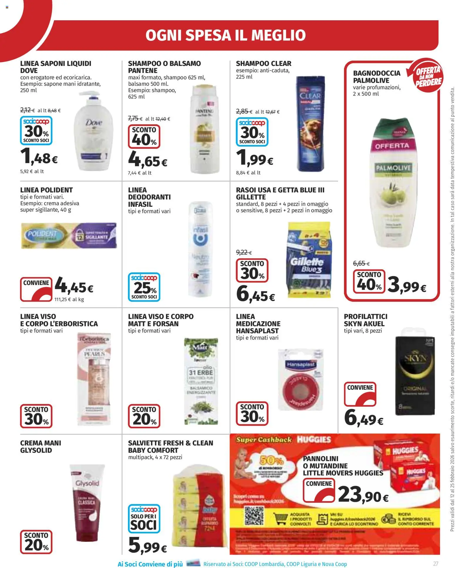 Volantino Ipercoop del 12.02.2026 | Pagina: 27 | Prodotti: Pannolini, Sapone, Mutandine, Data