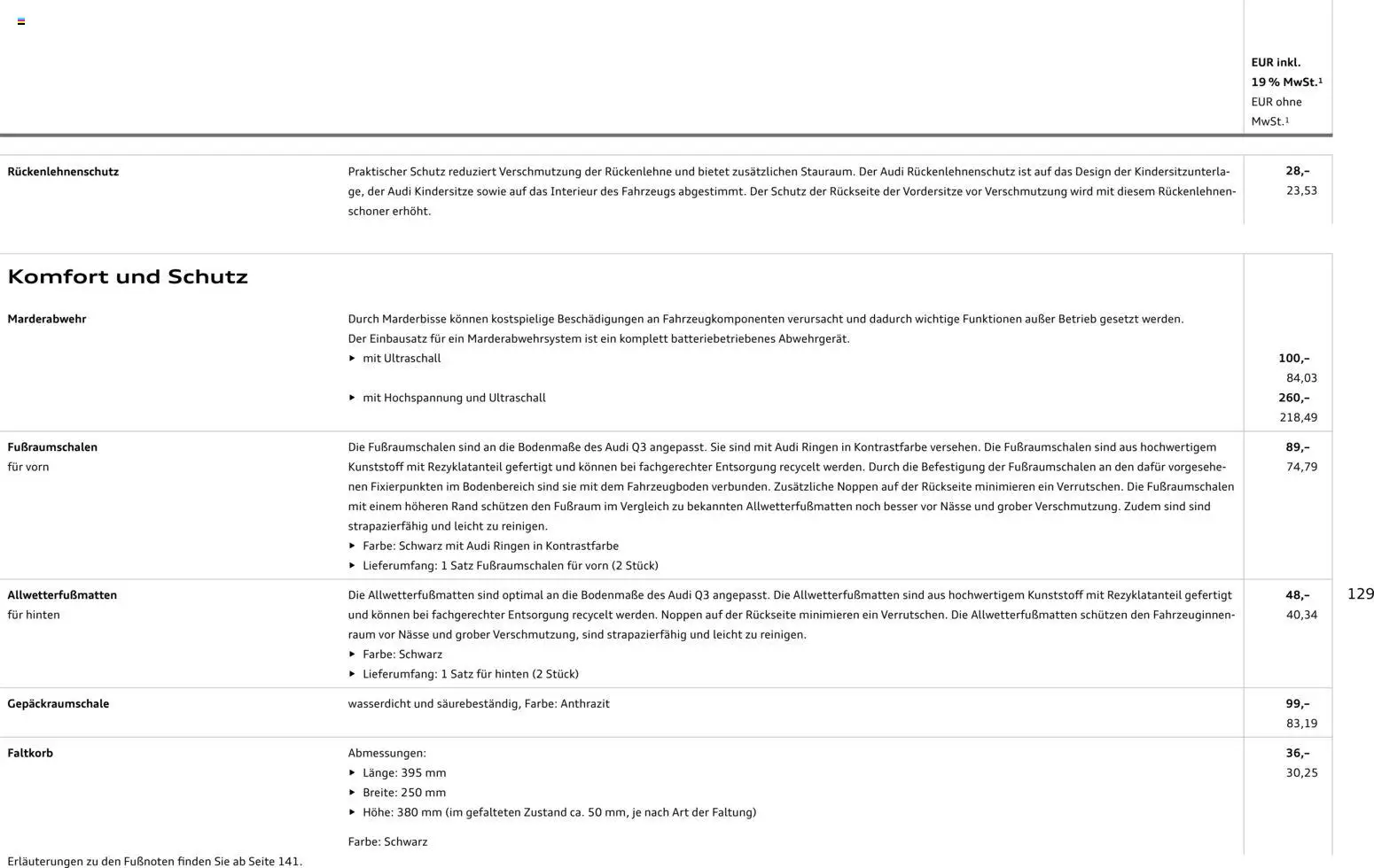 Audi Q3 – gültig ab 29.01.2026 | Seite: 129