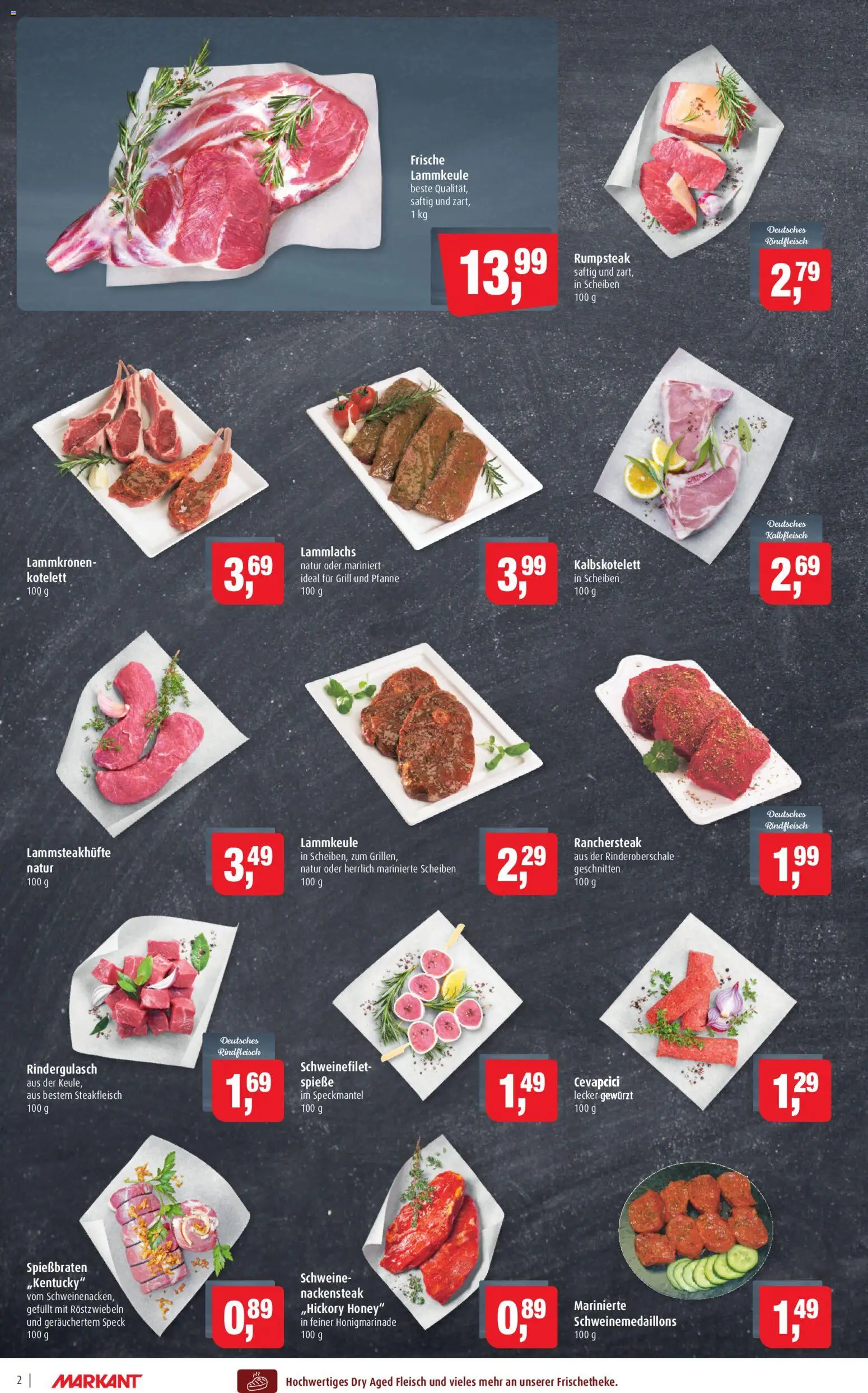 Markant Prospekt 	 – gültig ab 30.03.2026 | Seite: 2 | Produkte: Lammkeule, Grill, Rindergulasch, Rindfleisch