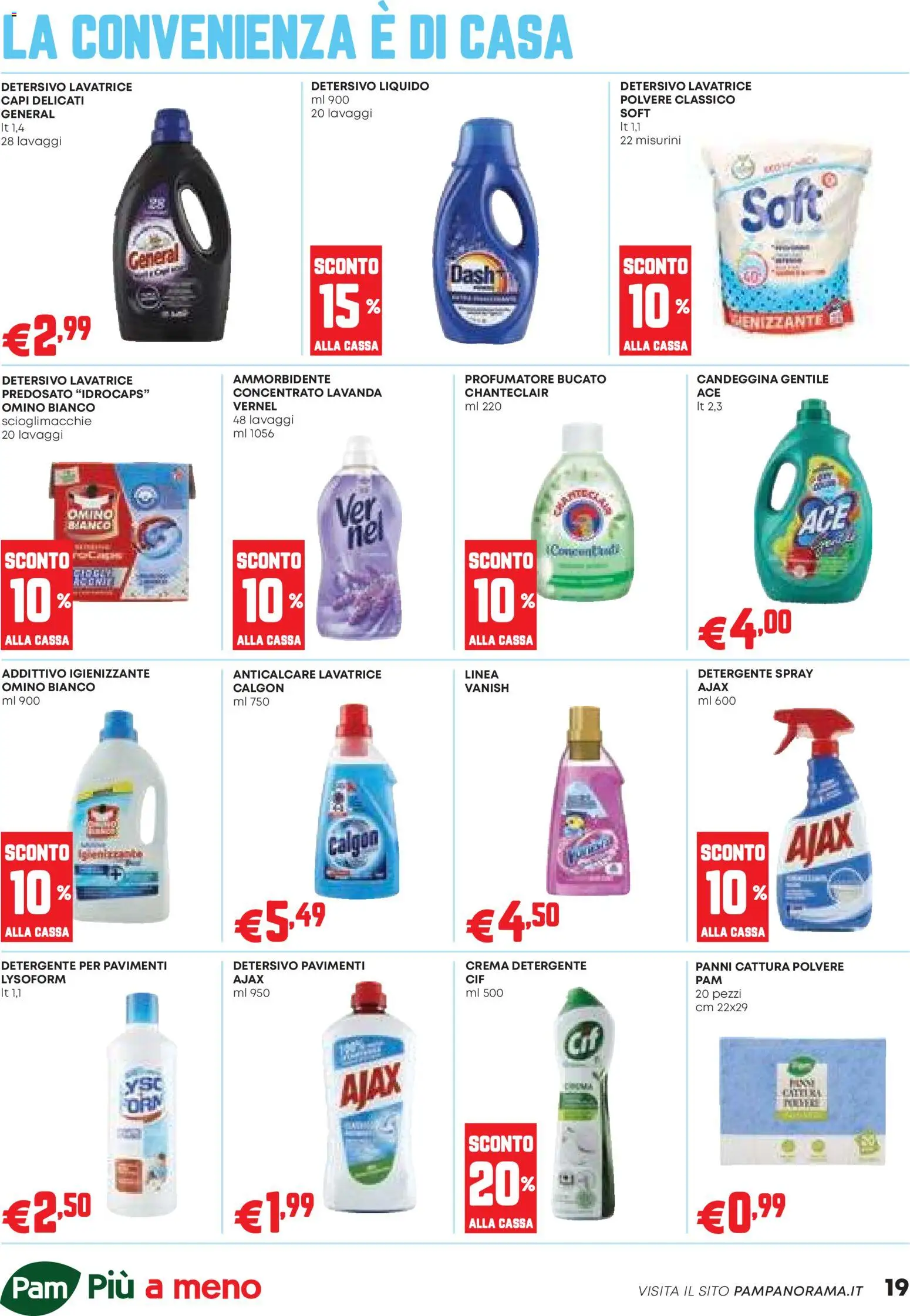 Volantino PAM del 26.02.2026 | Pagina: 19 | Prodotti: Ammorbidente, Detergente, Candeggina, Lavatrice