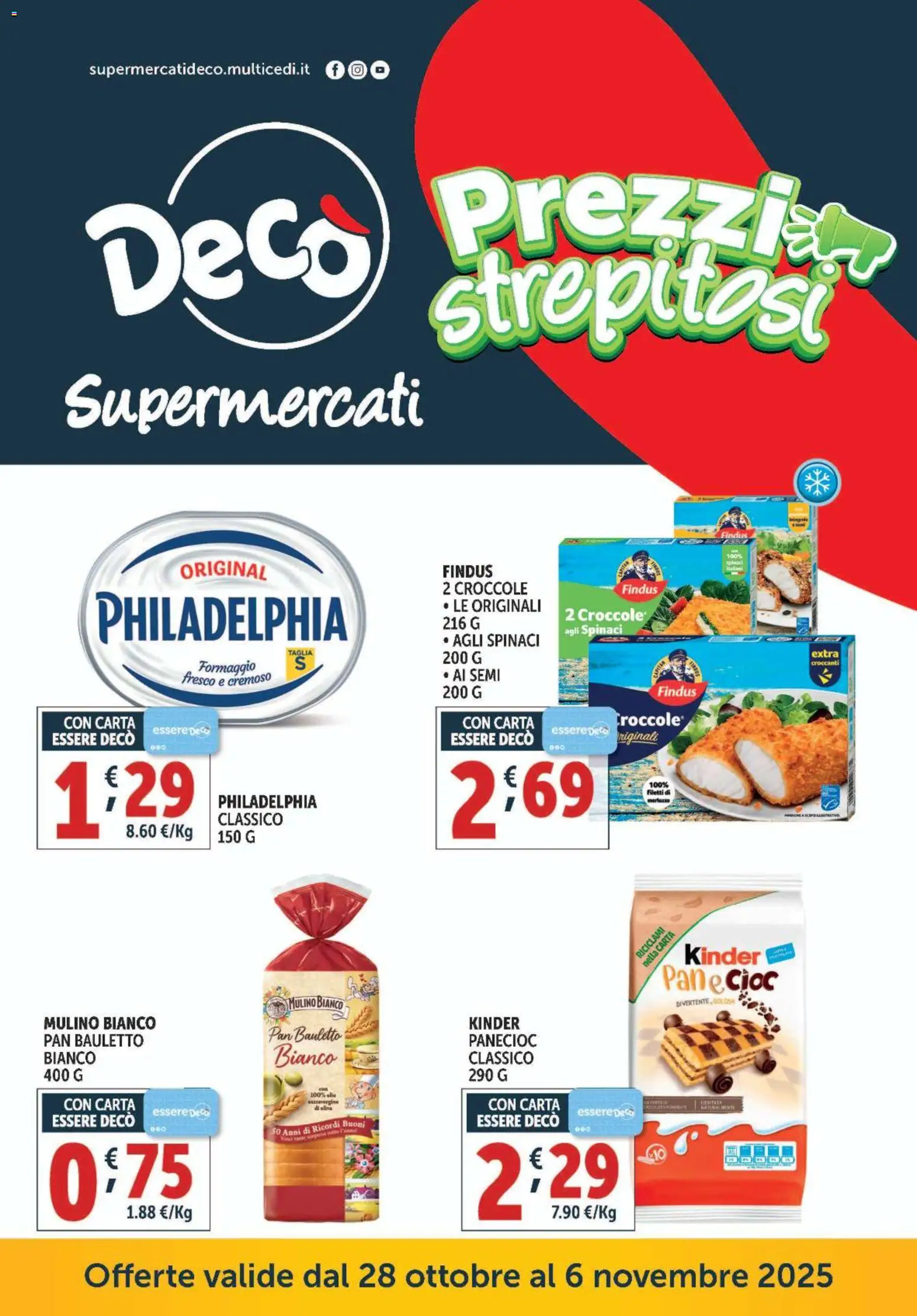 Volantino Decò del 28.10.2025 | Pagina: 1 | Prodotti: Pane, Formaggio, Spinaci