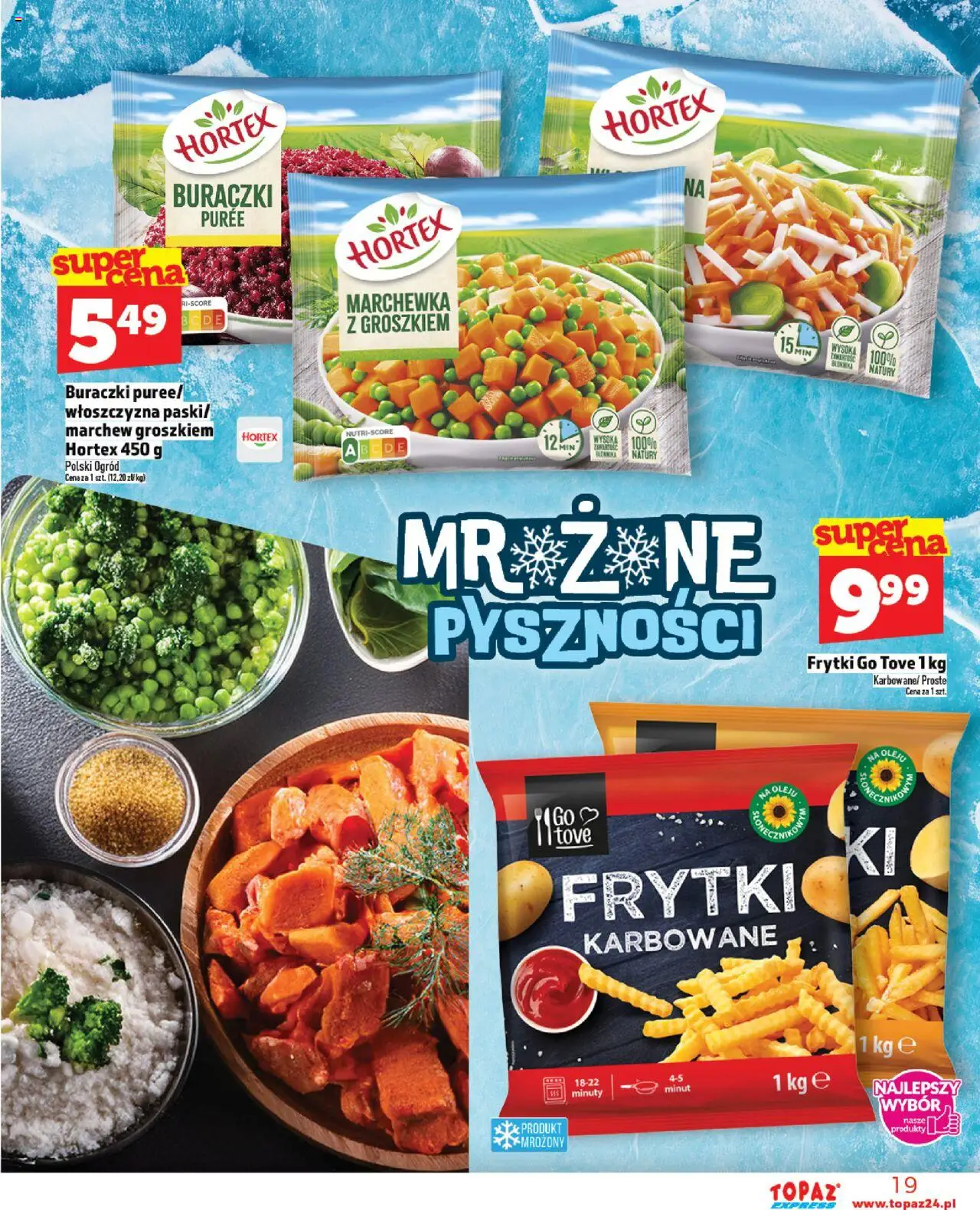 Topaz Gazetka - Express od 23.10.2025 | Strona: 19 | Produkty: Frytki karbowane, Olej, Frytki, Marchewka