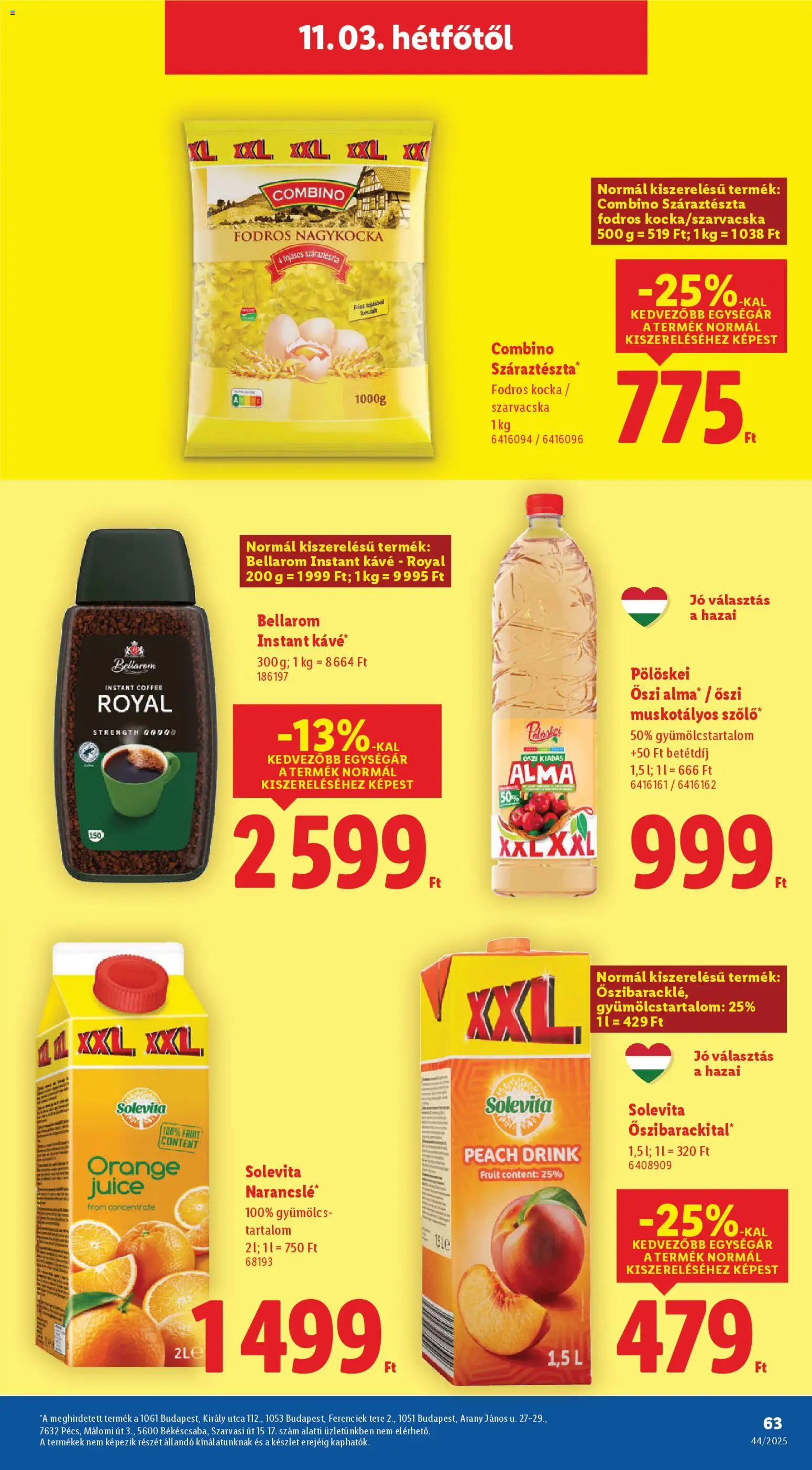Lidl akciós ujság - amely érvényes a következő dátumtól: 30.10.2025 | Oldal: 63 | Termékek: Kávé, Alma, Száraztészta, Narancslé