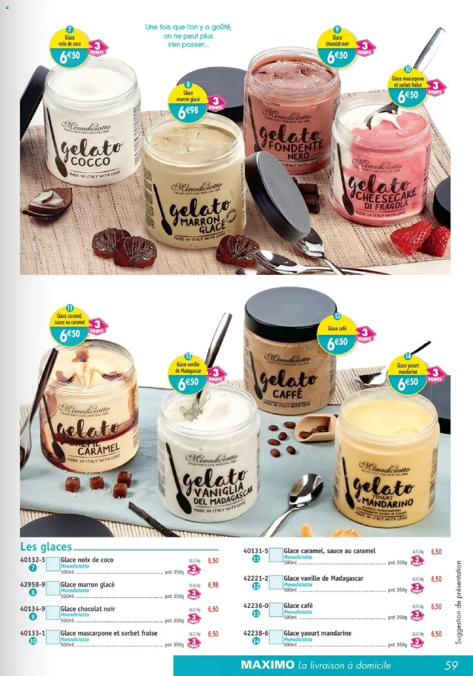 {H1} | Page: 59 | Produits: Fraise, Noix de coco, Café, Chocolat