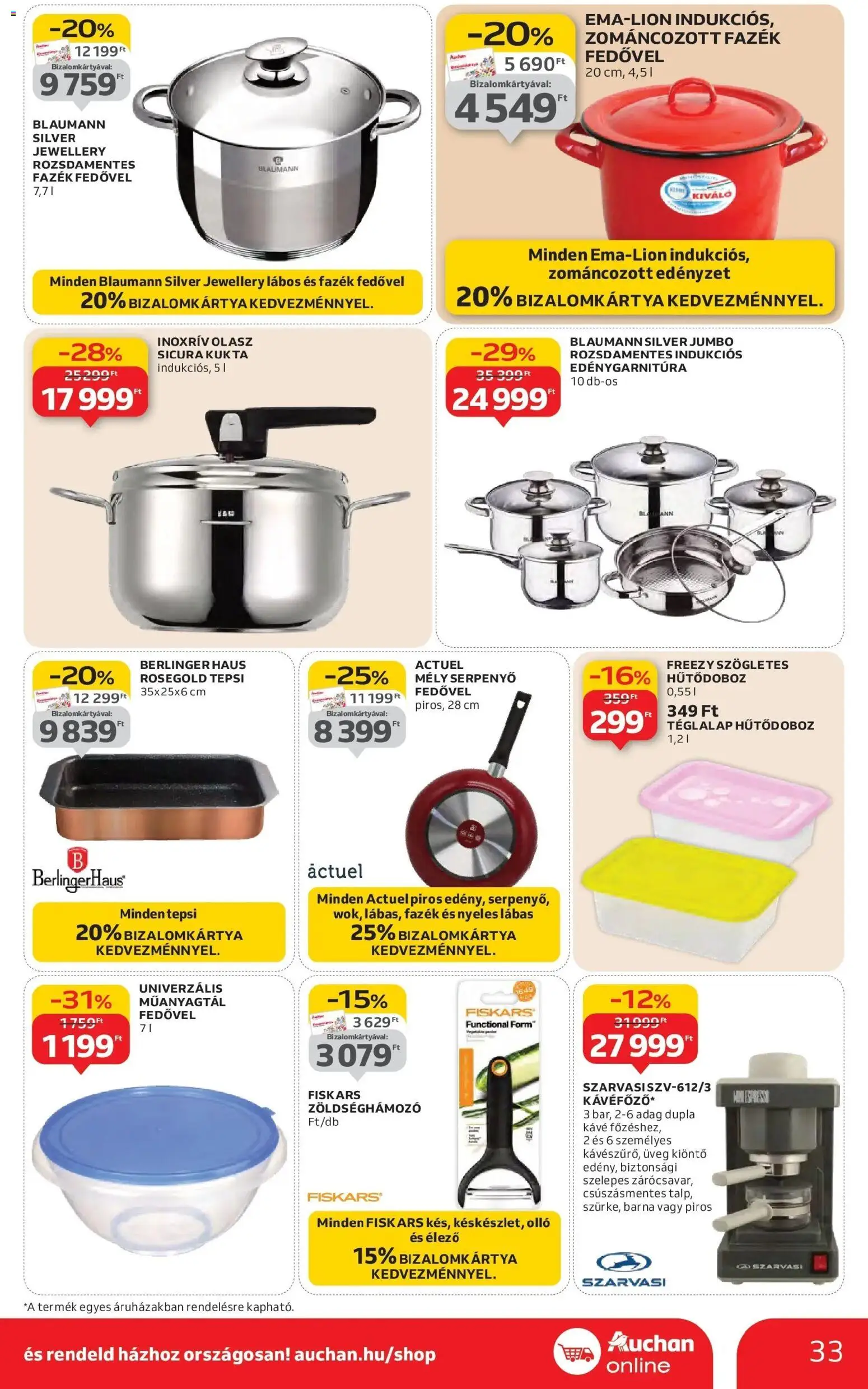 Auchan akciós ujság - amely érvényes a következő dátumtól: 29.01.2026 | Oldal: 33 | Termékek: Zöldséghámozó, Serpenyő, Kávé