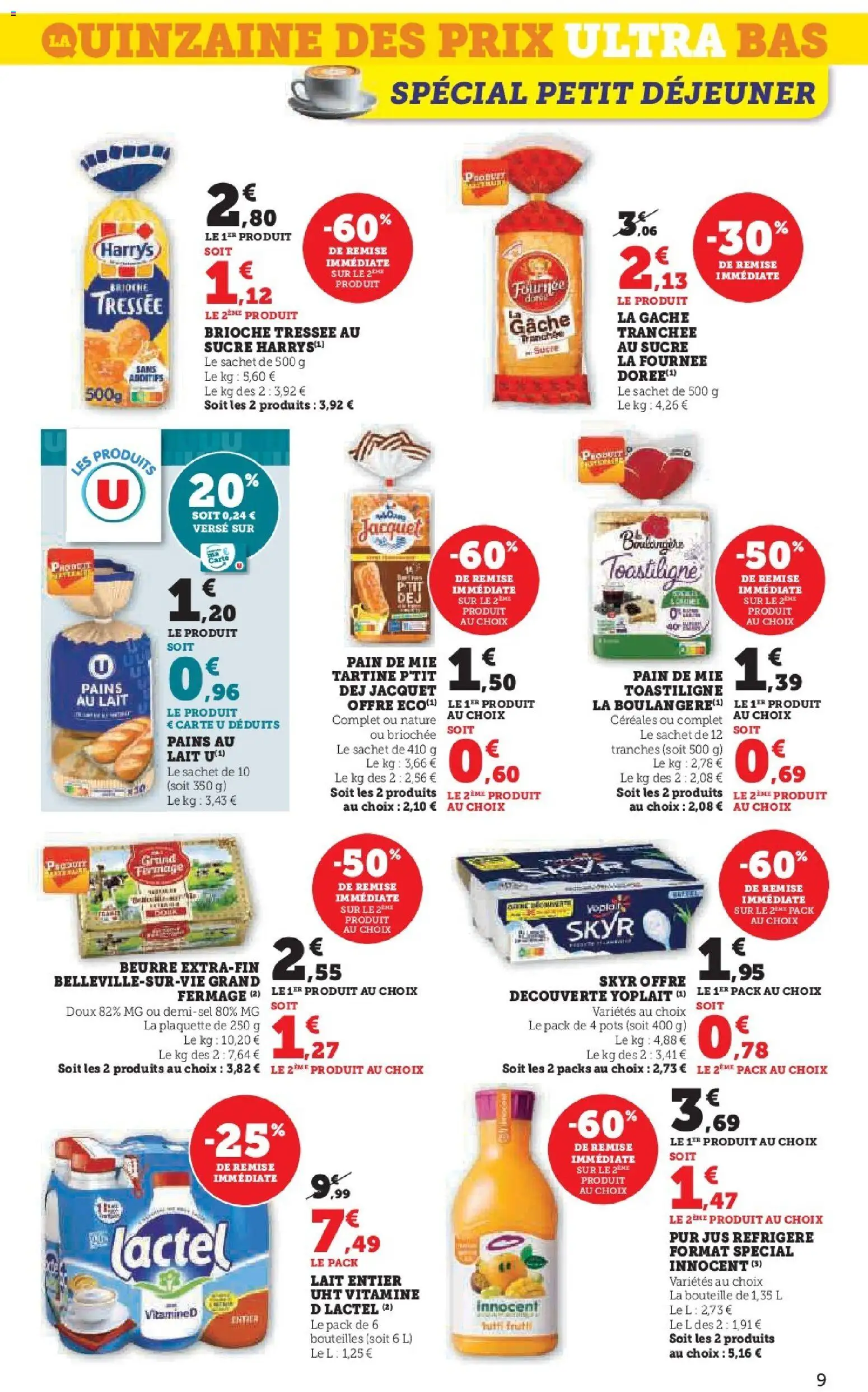 {H1} | Page: 9 | Produits: Sucre, Pains au lait, Beurre, Skyr