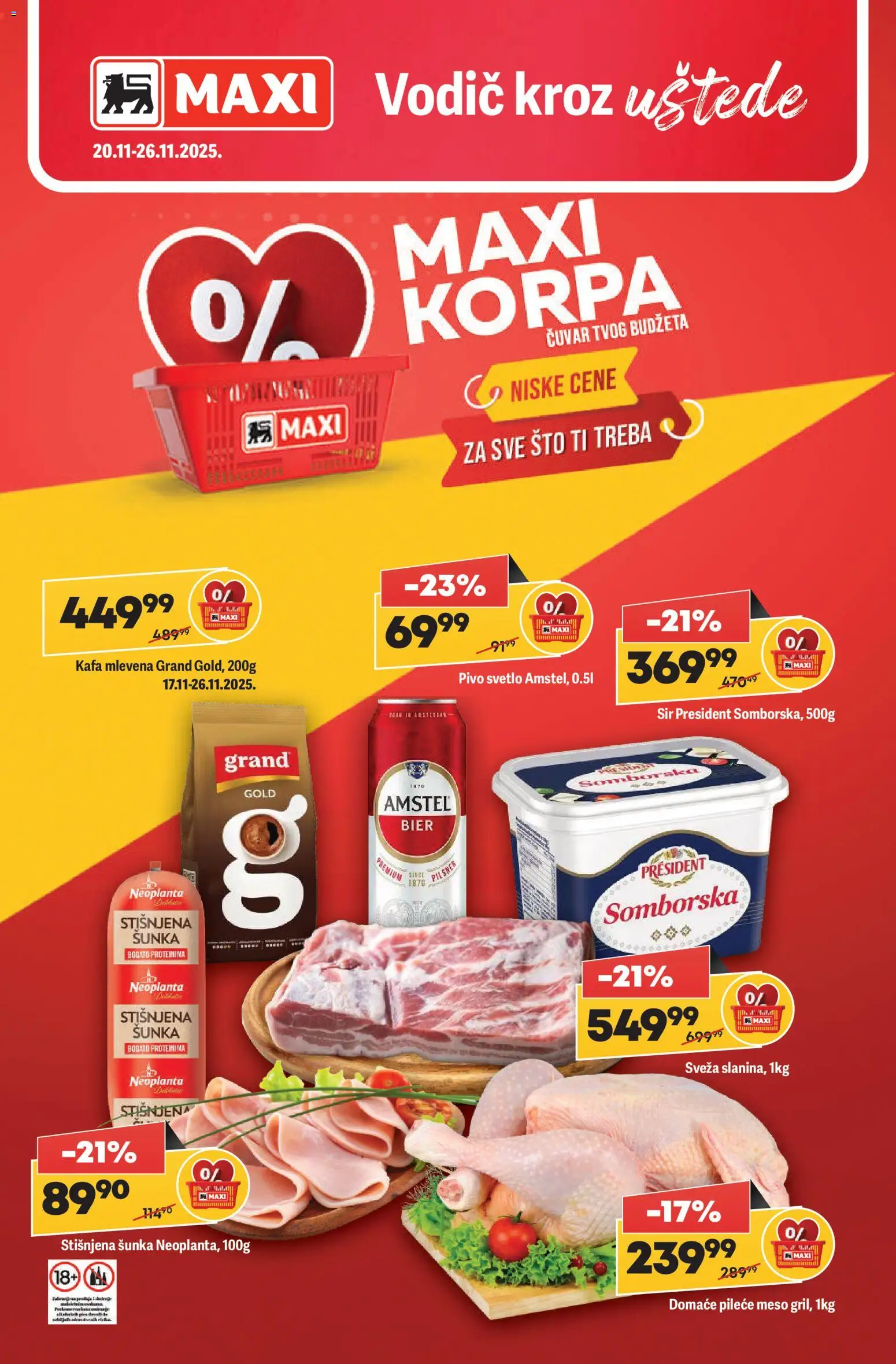 Maxi katalog - važi od 20.11.2025 | Strana: 1 | Proizvode: Sto, Korpa, Šunka, Pivo