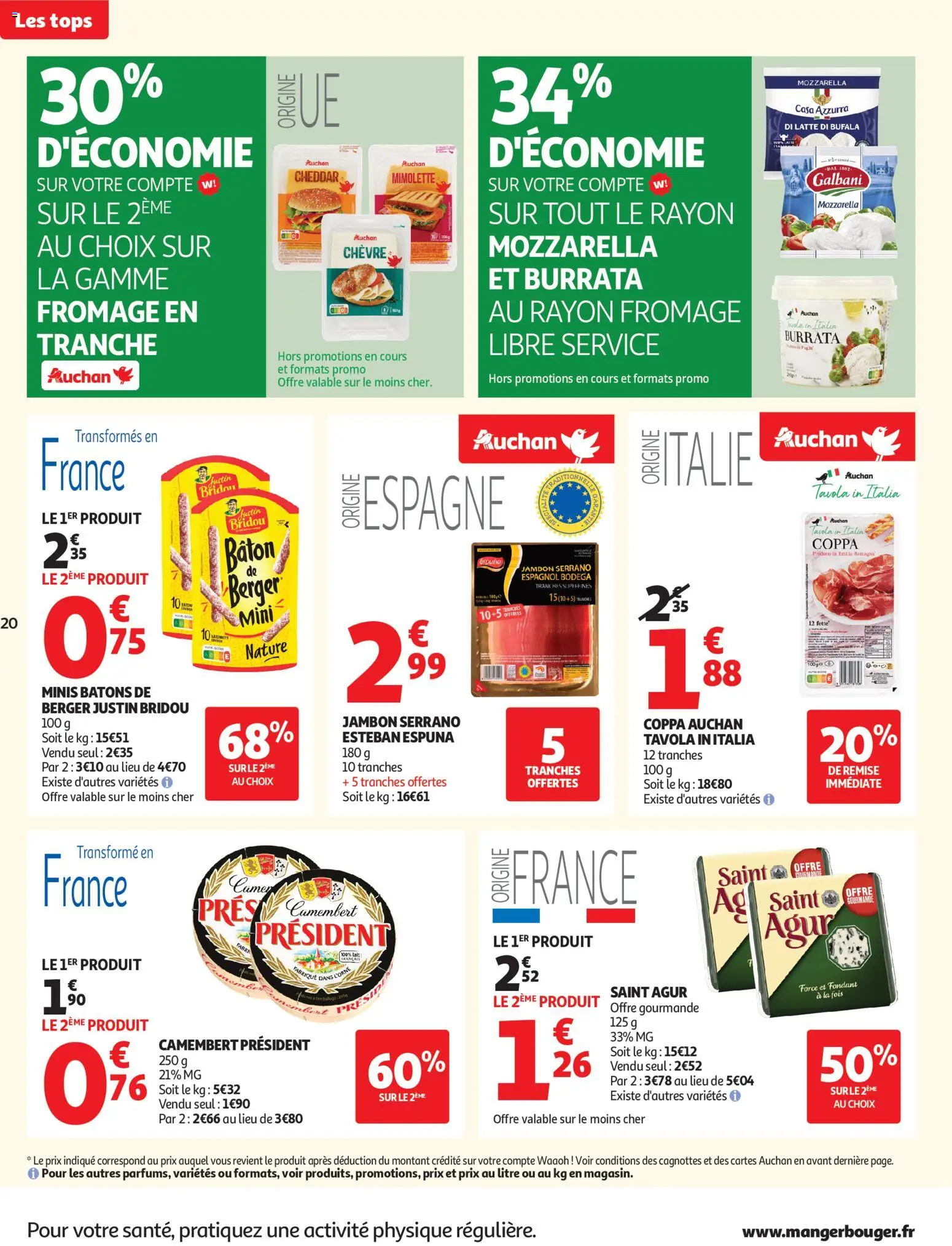 {H1} | Page: 20 | Produits: Mozzarella, Jambon serrano, Cheddar, Camembert