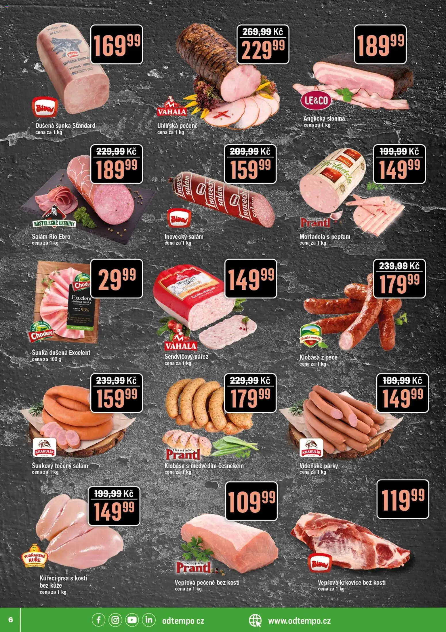 Tempo leták - Tuty od 11.03.2026 | Strana: 6 | Produkty: Točený salám, Krkovice bez kosti, Krkovice, Slanina