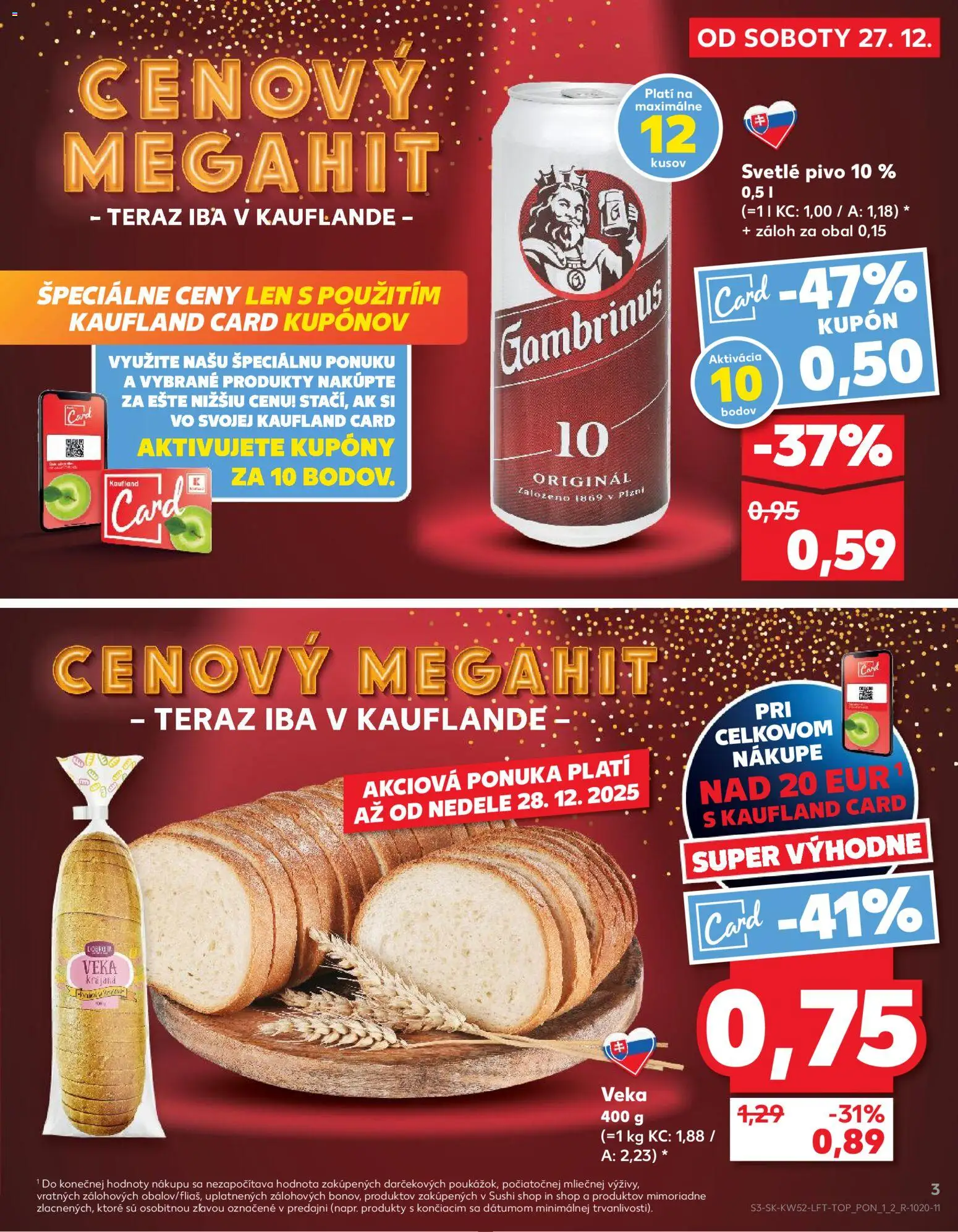Nové Kaufland akcie – leták je platný od 27.12.2025 | Strana: 3 | Produkty: Pivo, Sushi, Gambrinus