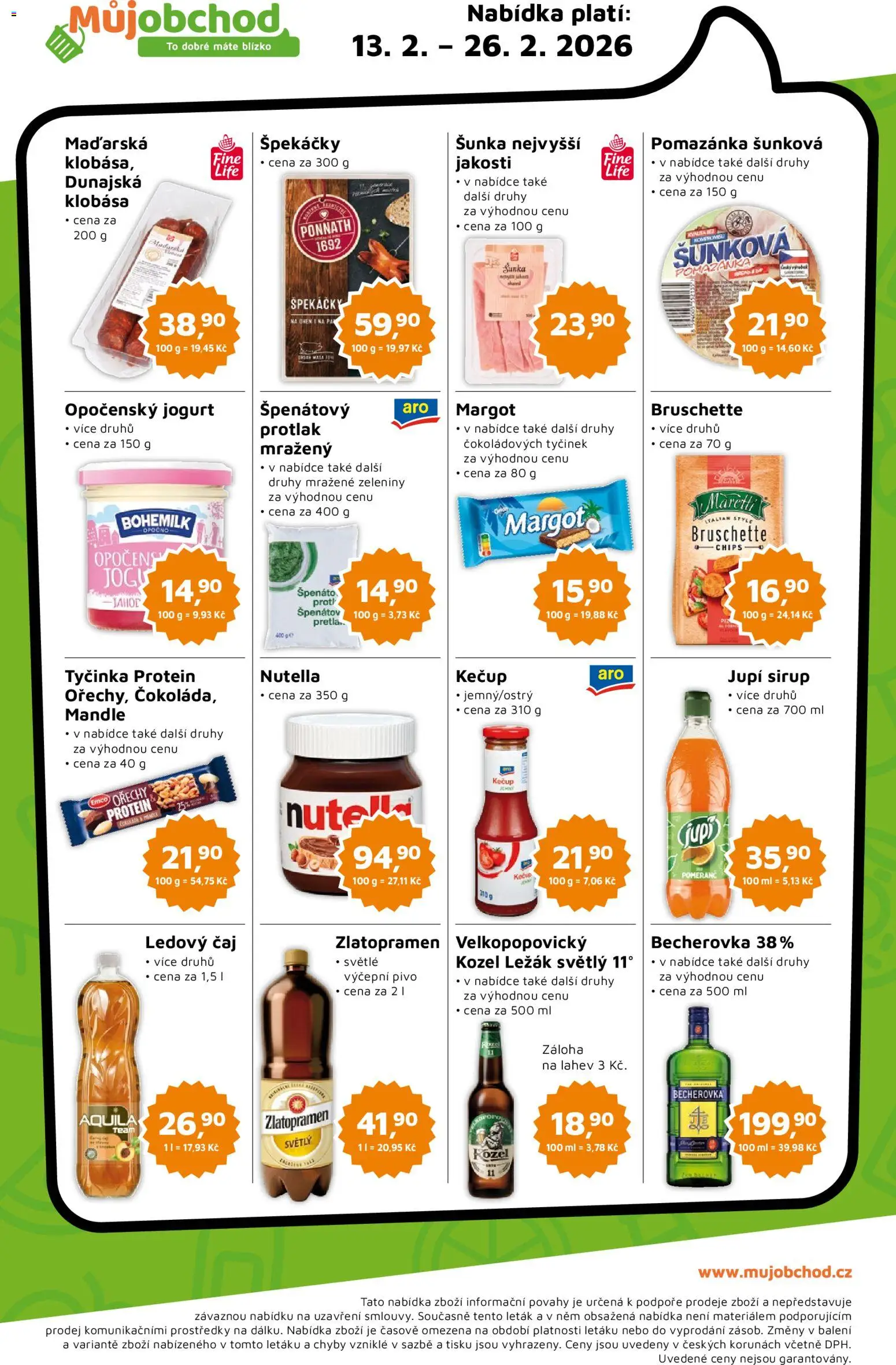 Můj obchod leták od 13.02.2026 | Strana: 2 | Produkty: Šunka, Klobása, Mandle, Protein