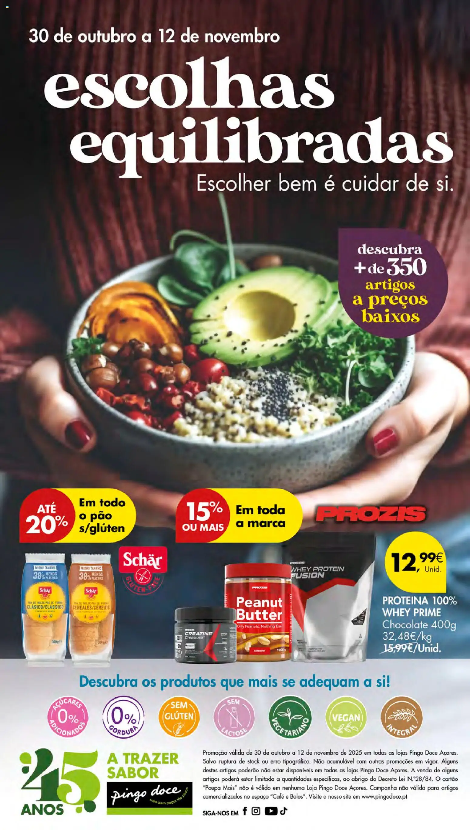 Pingo Doce - Escolhas Equilibradas │ válido de 30.10.2025 | Página: 1 | Produtos: Pão de forma, Café, Whey protein, Cereais